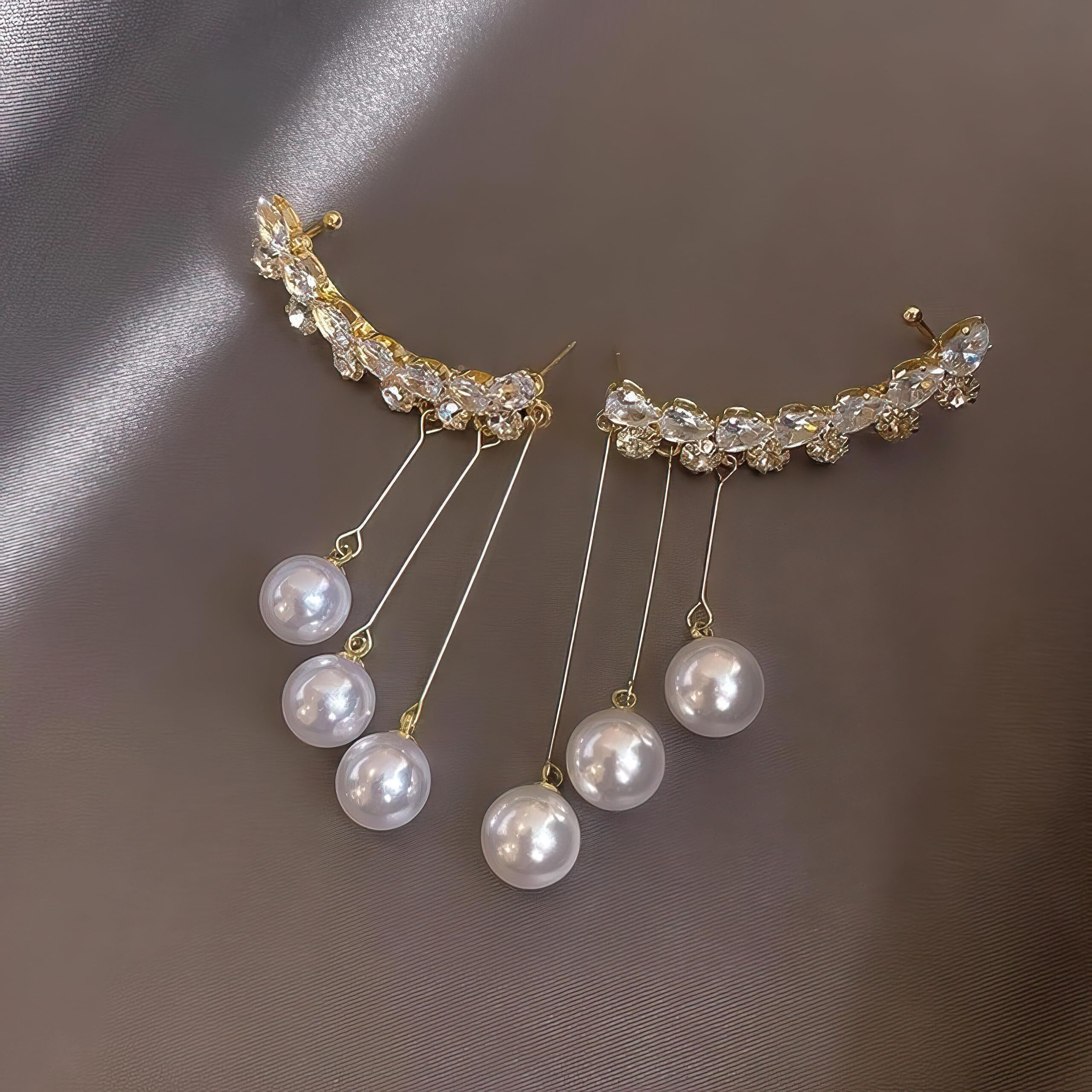 Fashion Frill Earrings For Women Floral Crystal Pearl Chain Drop Earrings For Women Girls Love Gifts Korean Earrings Jewellery