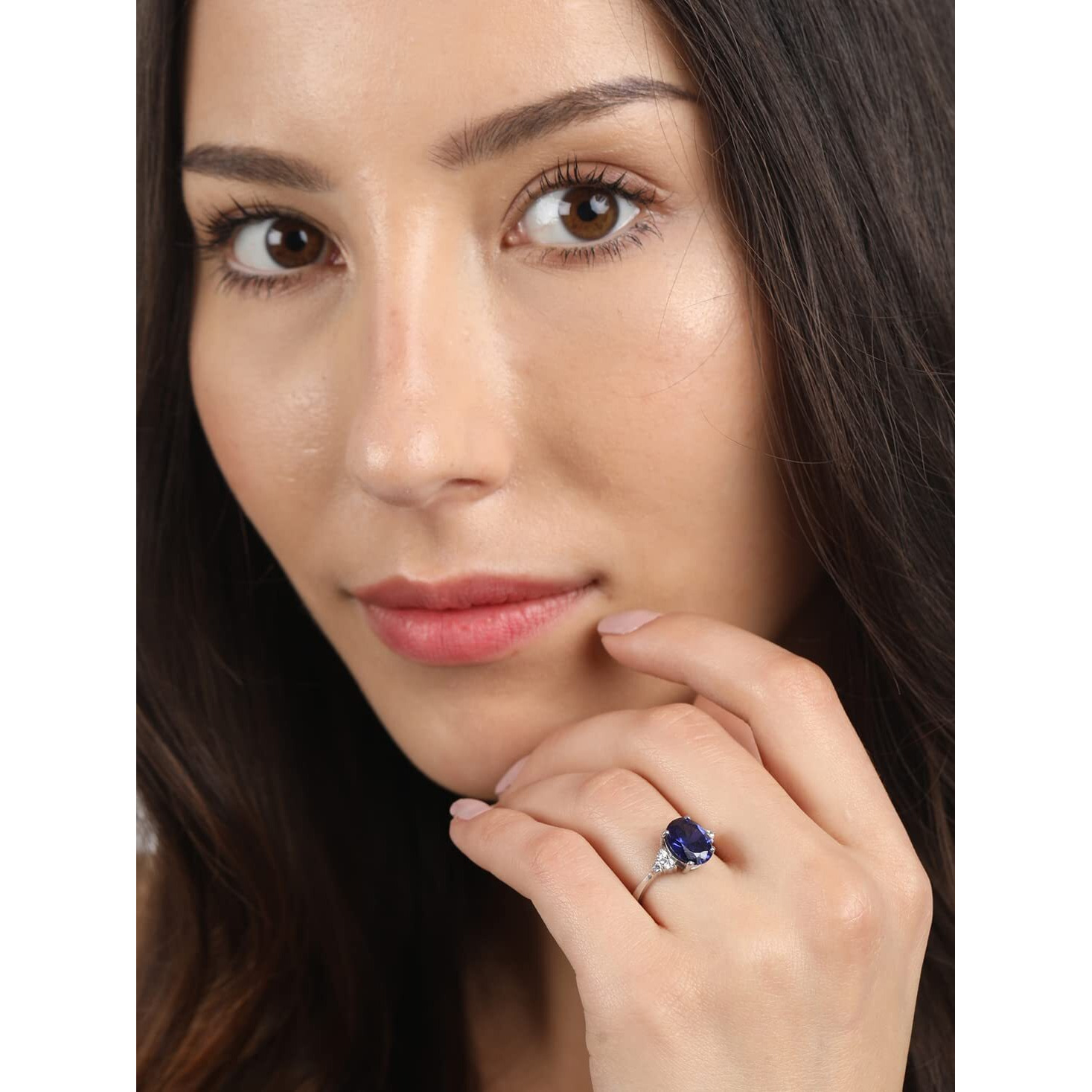 Clara 925 Sterling Silver Royal Blue Oval Ring with Adjustable Band | Rhodium Plated, Swiss Zirconia | Gift for Women & Girls