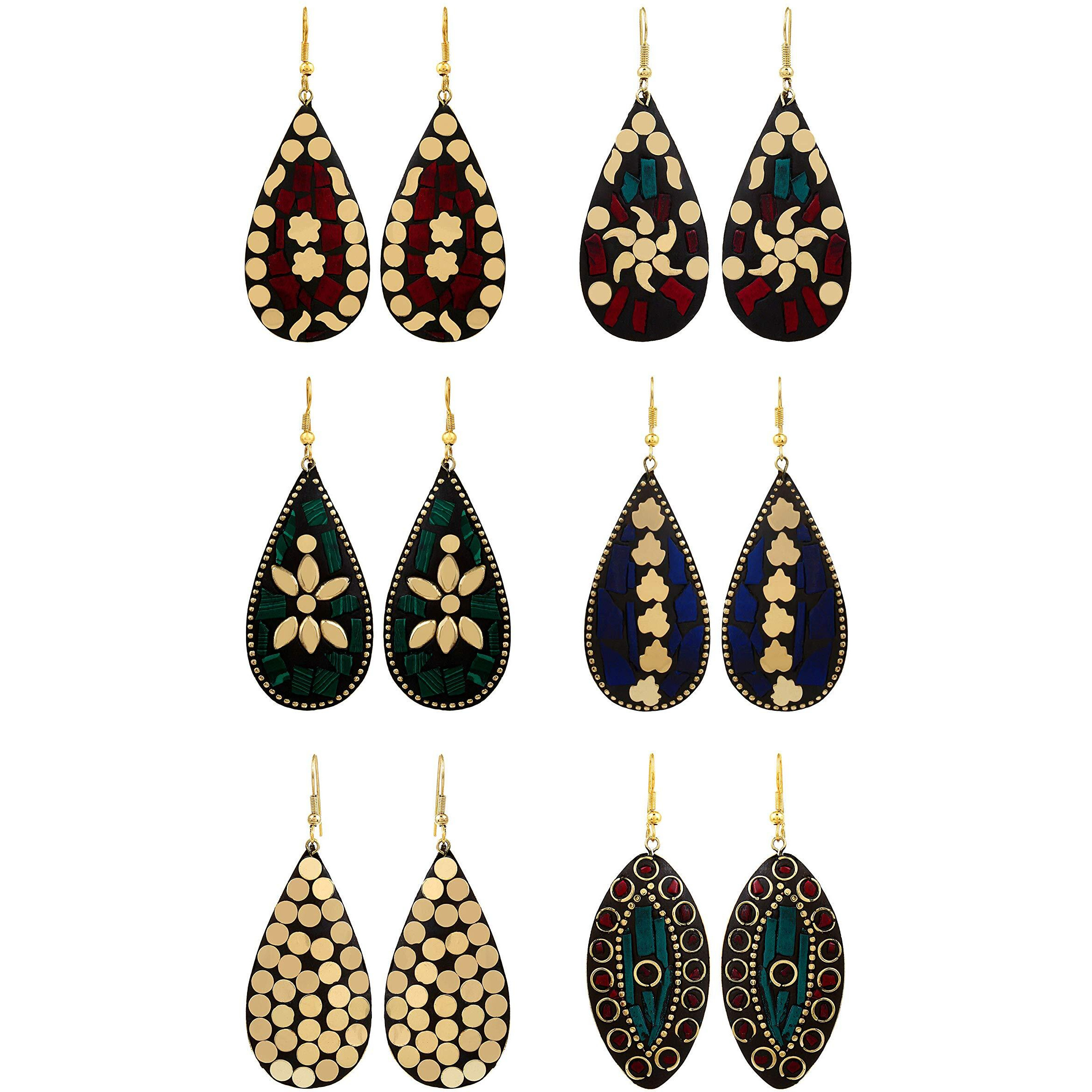 YouBella Jewellery Stylish Latest Combo of Afghani Tibetan earrings for Girls/Women (Combo of 6)