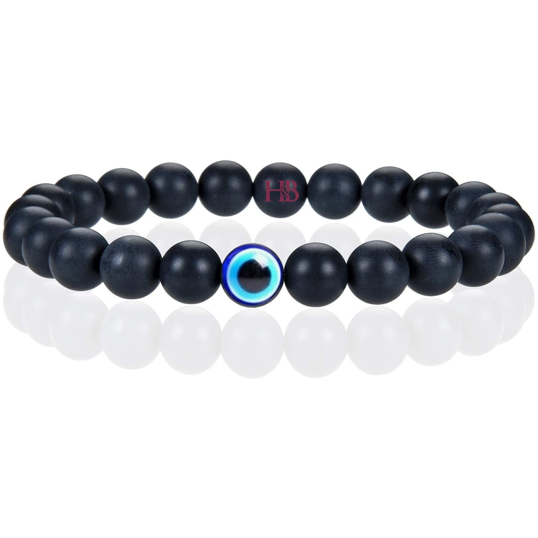 Natural Gemstones Reiki Healing Bracelet with Evil Eye Beads - Authentic Certified Healing Stone Jewelry (Onyx Shadow Guardian Bracelet)