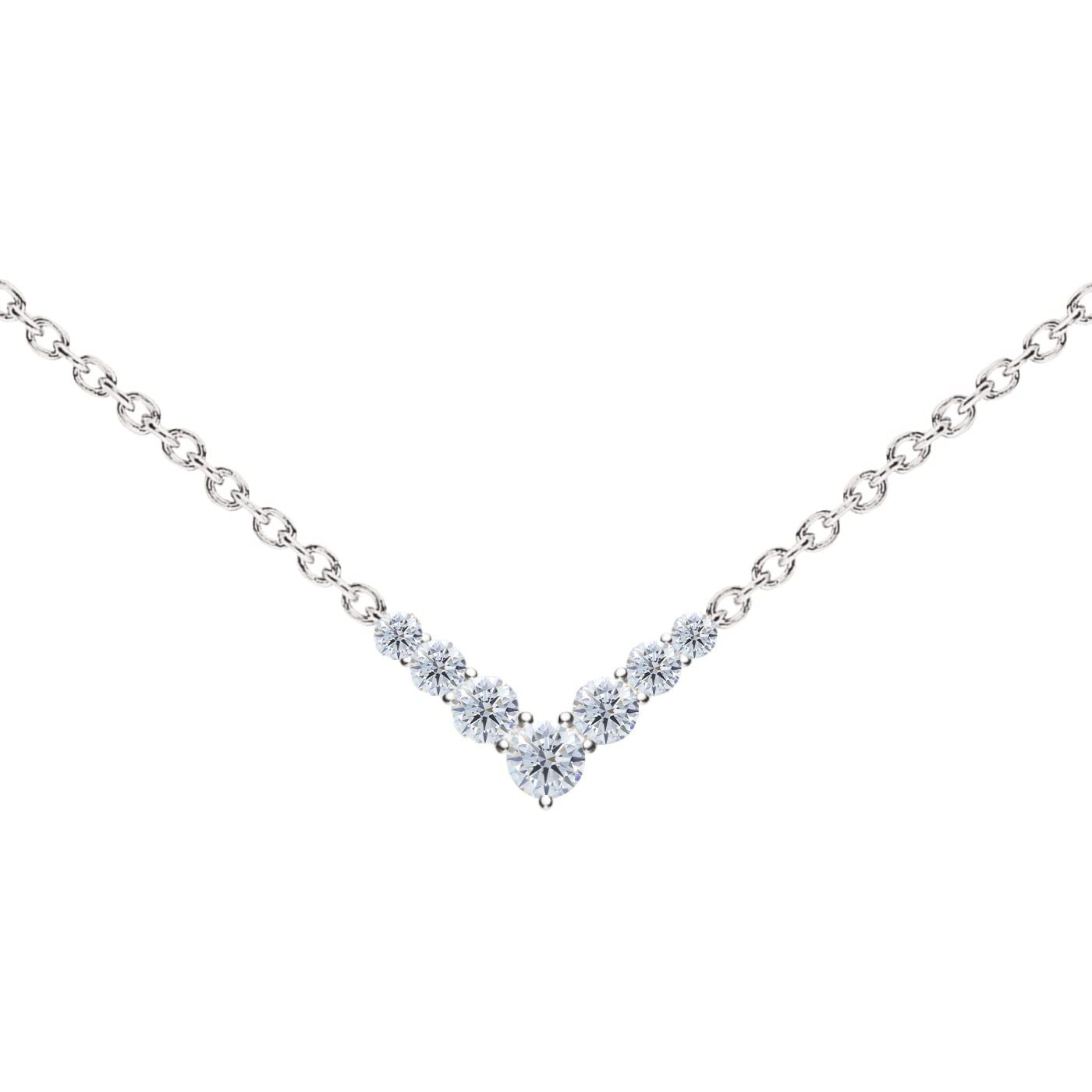 MINUTIAE V Shape Crystal Cubic Zirconia Diamonds Pendant Charm Necklace for Women & Girls - Silver | Stylish Design with Extendable Chain | Skin Friendly and Ideal Gift For Multiple Occasion