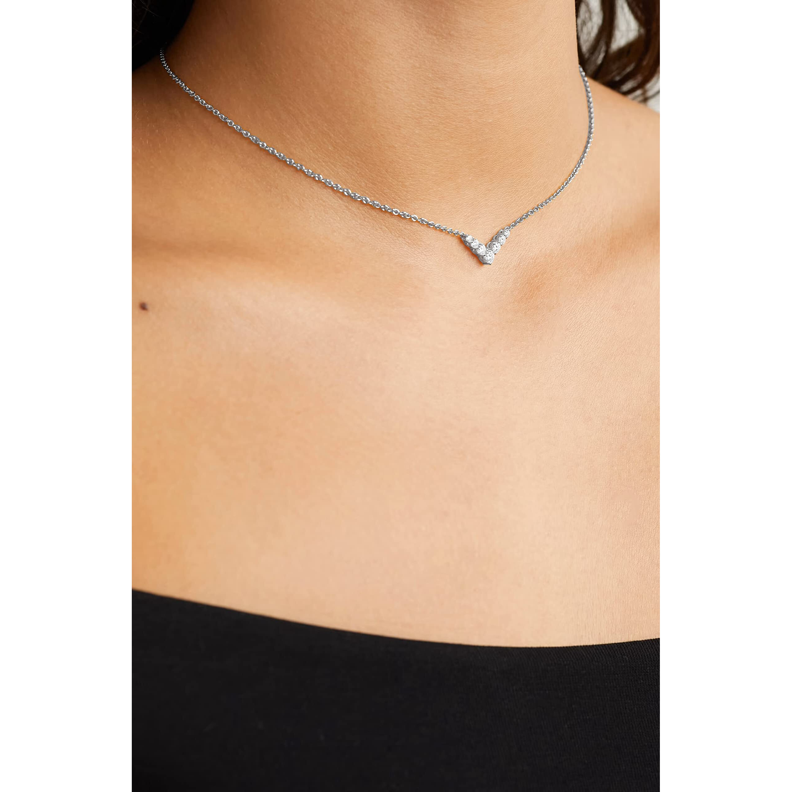 MINUTIAE V Shape Crystal Cubic Zirconia Diamonds Pendant Charm Necklace for Women & Girls - Silver | Stylish Design with Extendable Chain | Skin Friendly and Ideal Gift For Multiple Occasion