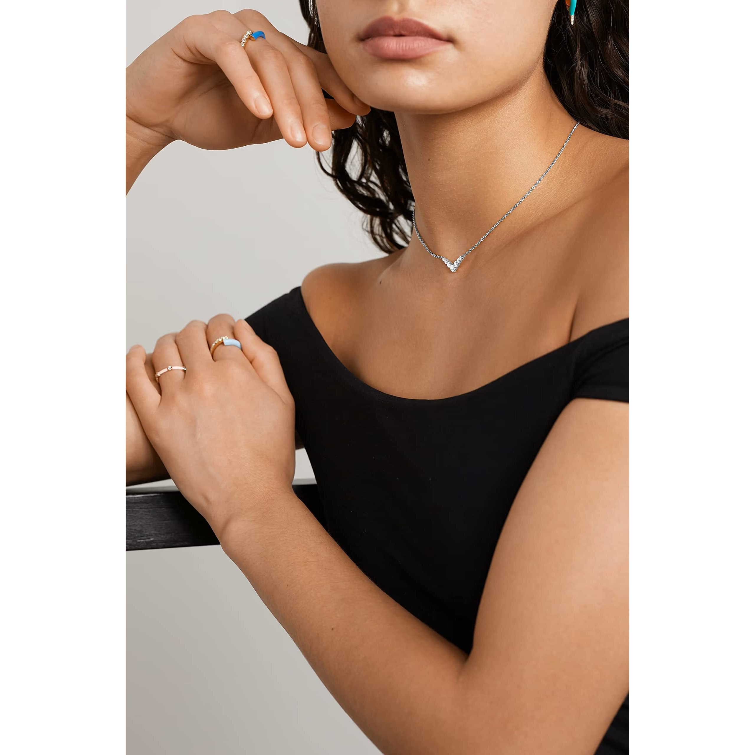 MINUTIAE V Shape Crystal Cubic Zirconia Diamonds Pendant Charm Necklace for Women & Girls - Silver | Stylish Design with Extendable Chain | Skin Friendly and Ideal Gift For Multiple Occasion