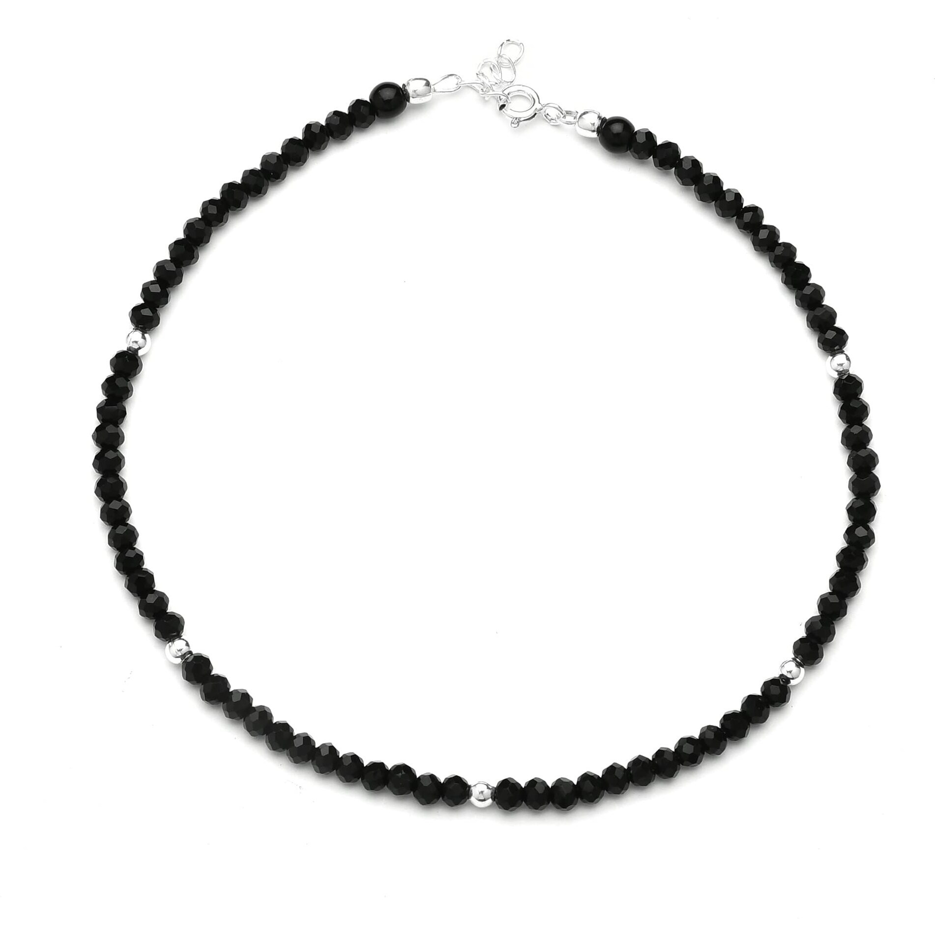DHRUVS COLLECTION 925 Silver Nazariya Anklet Single Piece with Black & Silver Crystal Beads For Girls and Women