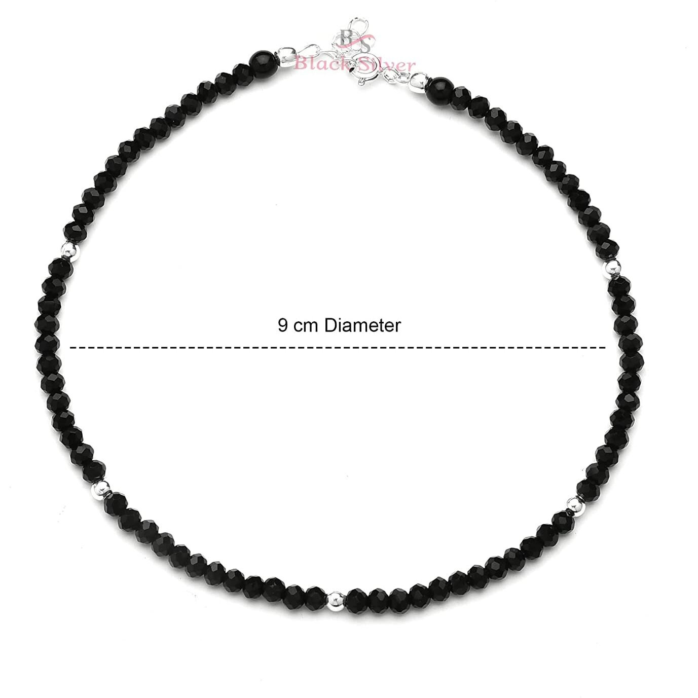 DHRUVS COLLECTION 925 Silver Nazariya Anklet Single Piece with Black & Silver Crystal Beads For Girls and Women