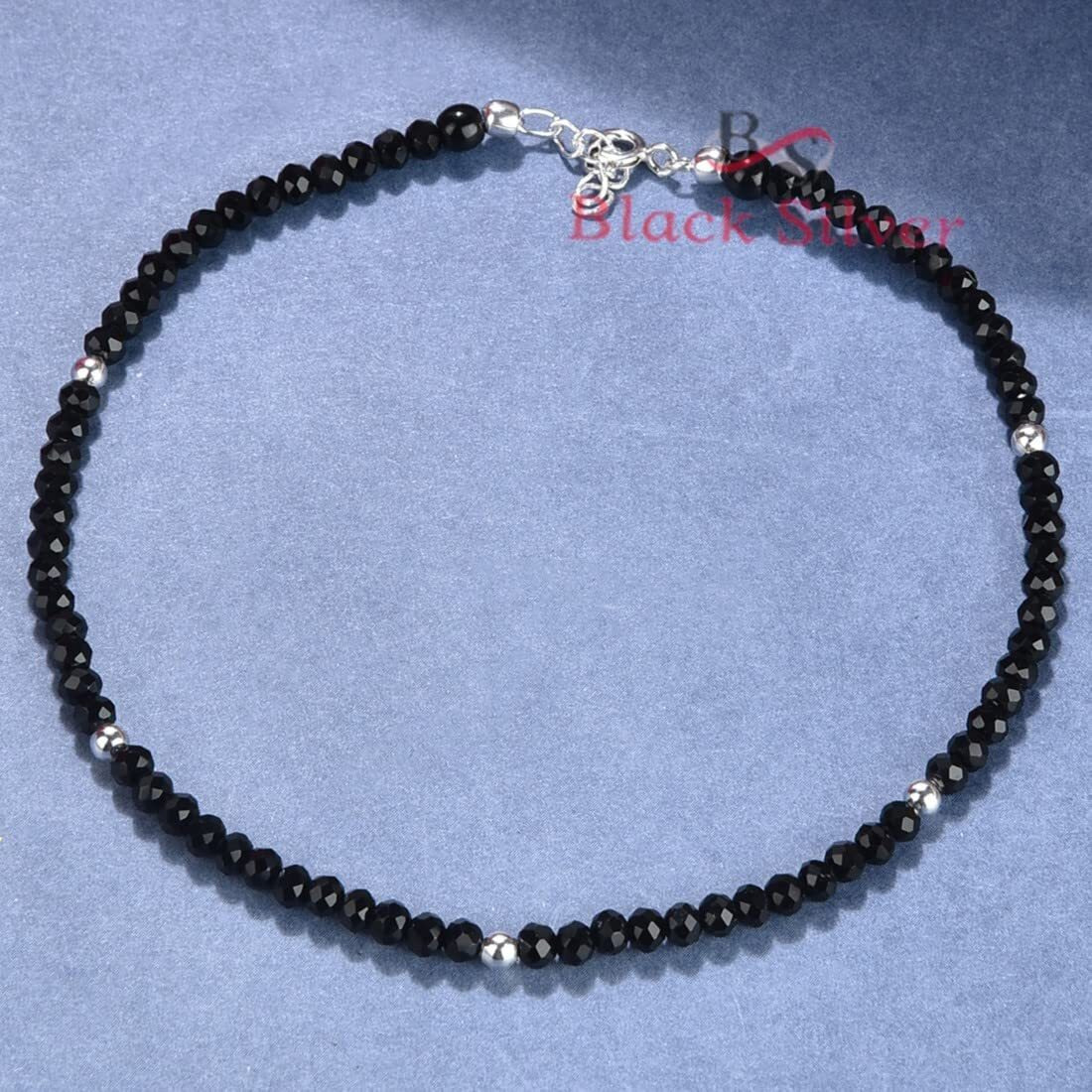 DHRUVS COLLECTION 925 Silver Nazariya Anklet Single Piece with Black & Silver Crystal Beads For Girls and Women