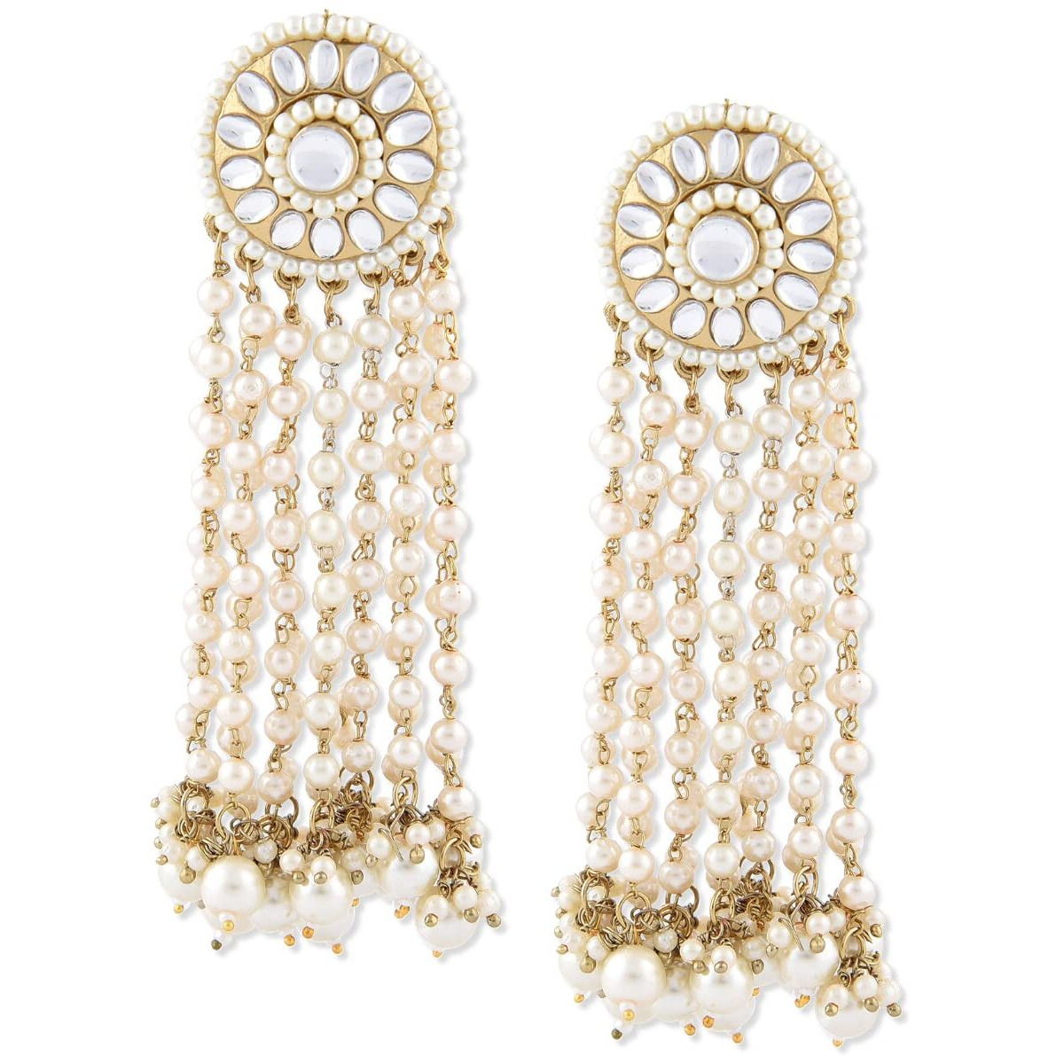 Zaveri Pearls Antique Gold Tone Kundan & Pearls Chain Fringe Dangle Earring For Women-ZPFK10136
