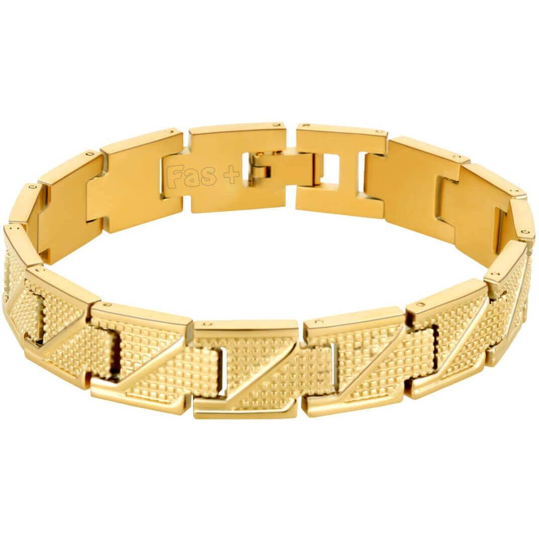 Fas + Brass Premium High Durable Guaranteed Pvd Gold Plating Looser Bracelet for Men (LBBM2) (Gold)