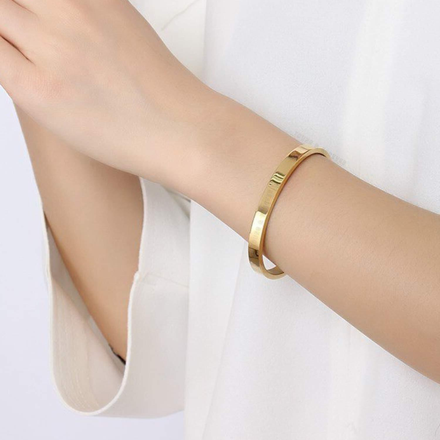 Young & Forever Gift Gold Openable Free Size Stainless Steel Trendy Kadaa Bracelet For Men And Boys.