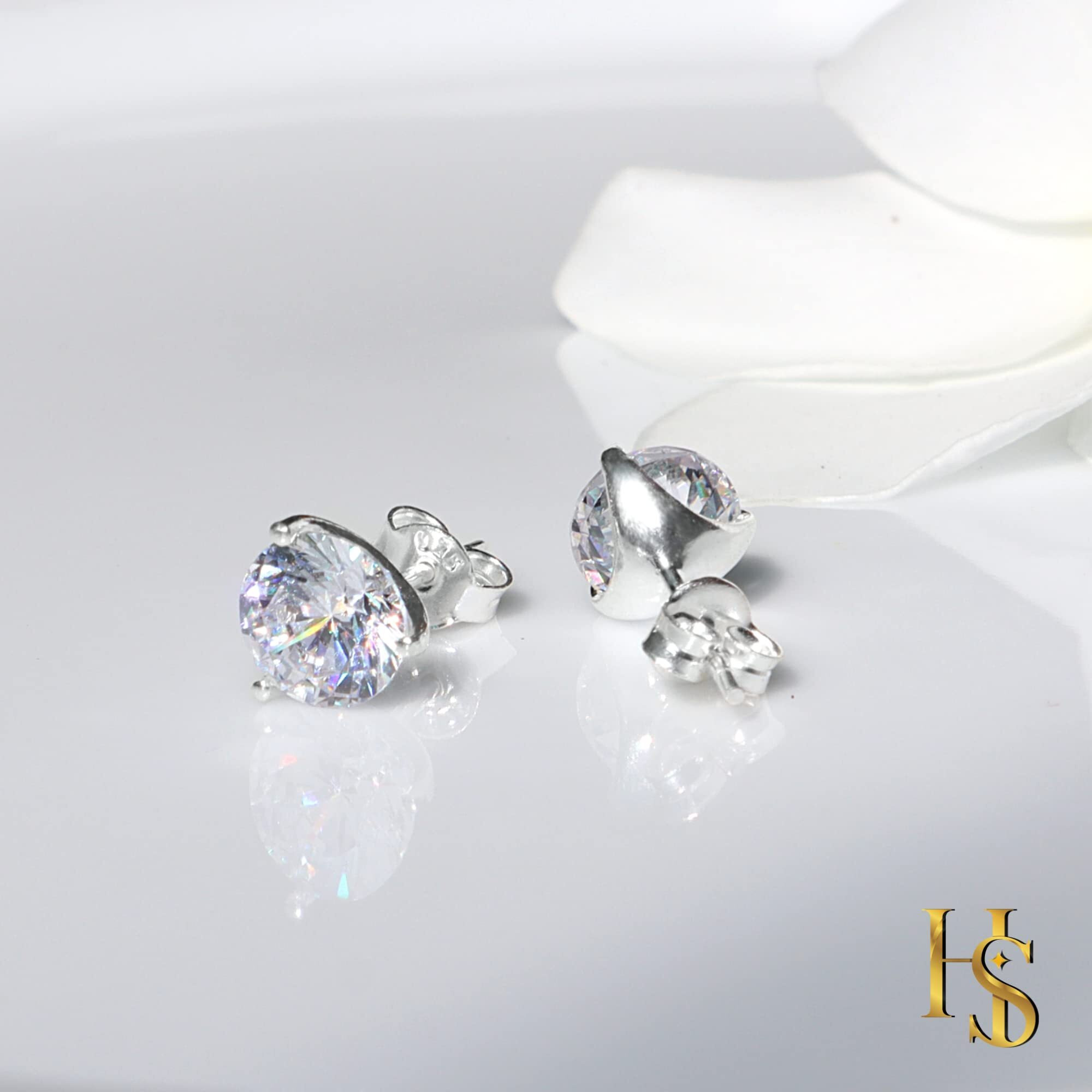 HighSpark Women Sparkling Martini Solitaire Earrings | 92.5 Sterling Silver And Diamond Like Brilliance Sparkling Zirconia | Lovely Gift - Silver 4Mm