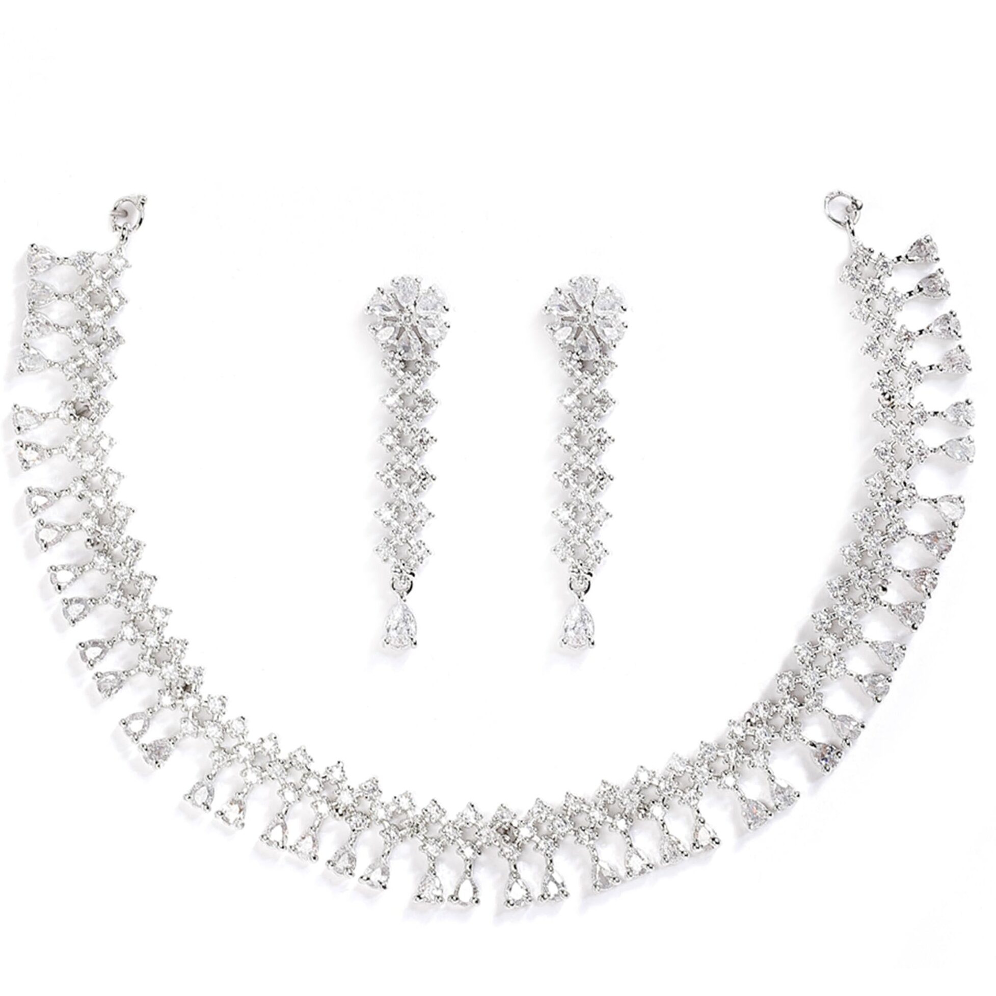 ZENEME Rhodium-plated necklace, has pink AD-studded detail, secured with a Fish-Hook closure (White) For Unisex Adult