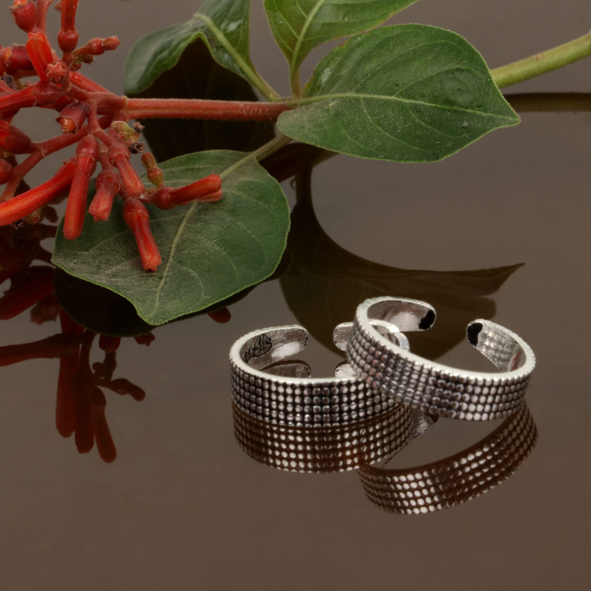 Silver Chest 925 Silver Toe Rings for women stylish silver bands for Girls Sterling Silver Plain Oxidised rings with 3D Dots Design