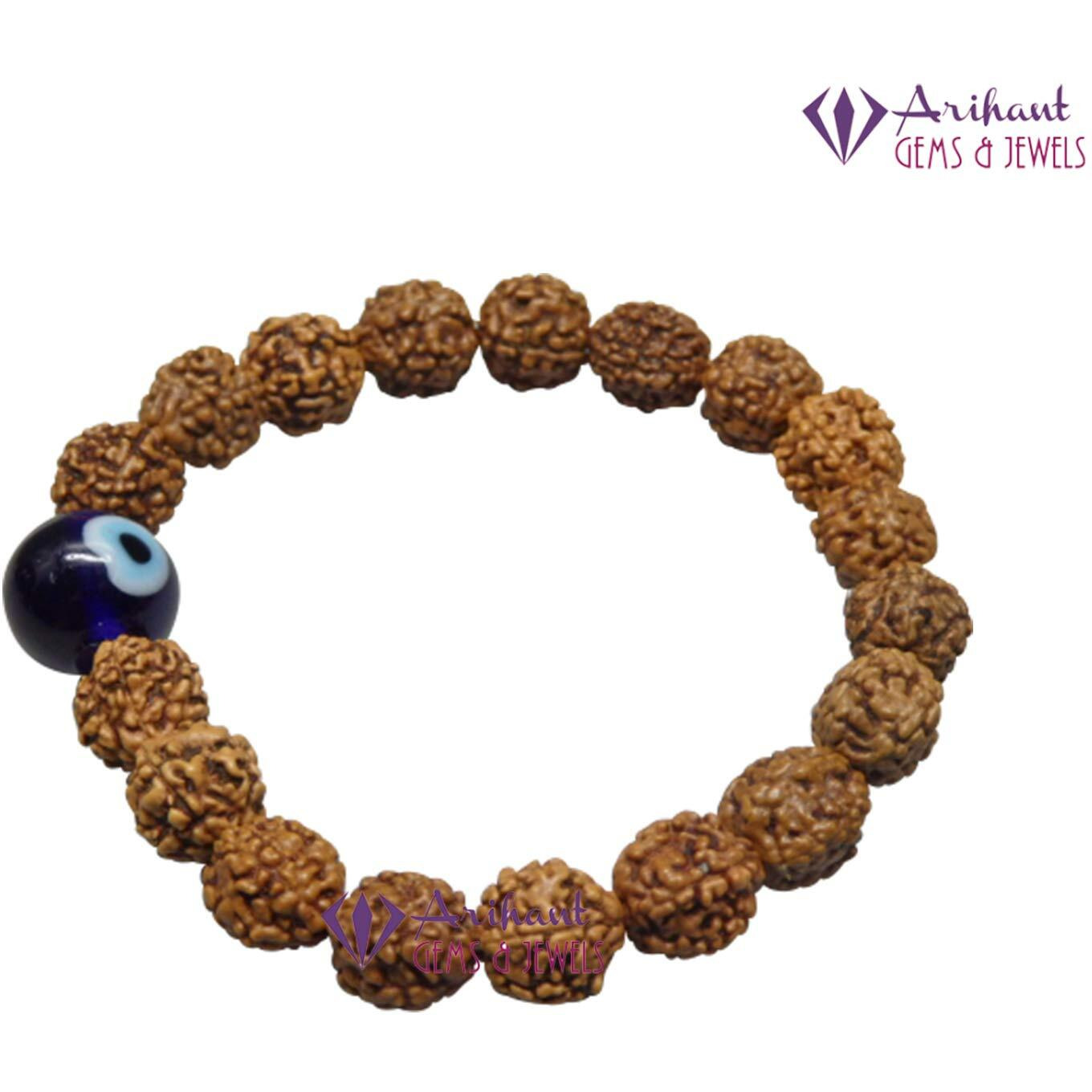 ARIHANT GEMS & JEWELS Brown Non-Precious Metal 5 Mukhi Indonesia Rudraksha Bracelet with Evils Eye for Men and Women