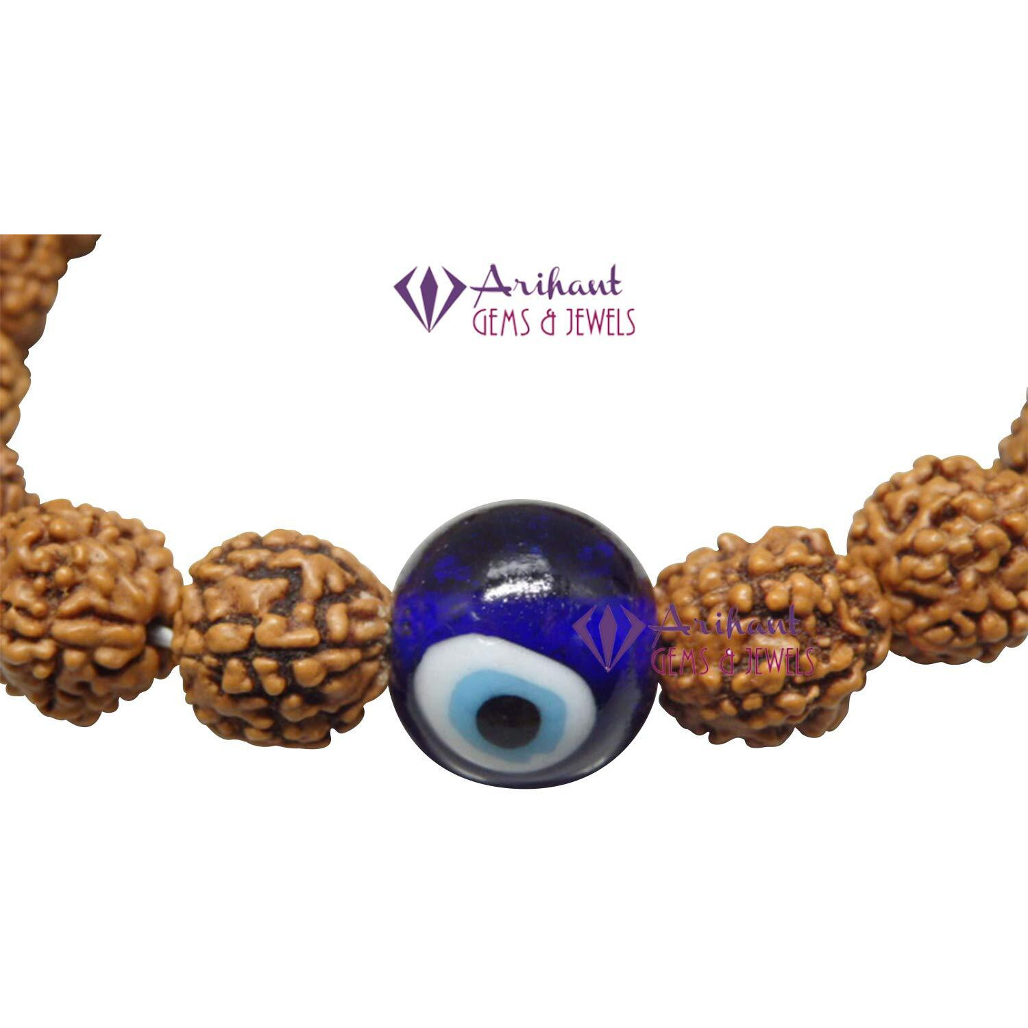 ARIHANT GEMS & JEWELS Brown Non-Precious Metal 5 Mukhi Indonesia Rudraksha Bracelet with Evils Eye for Men and Women