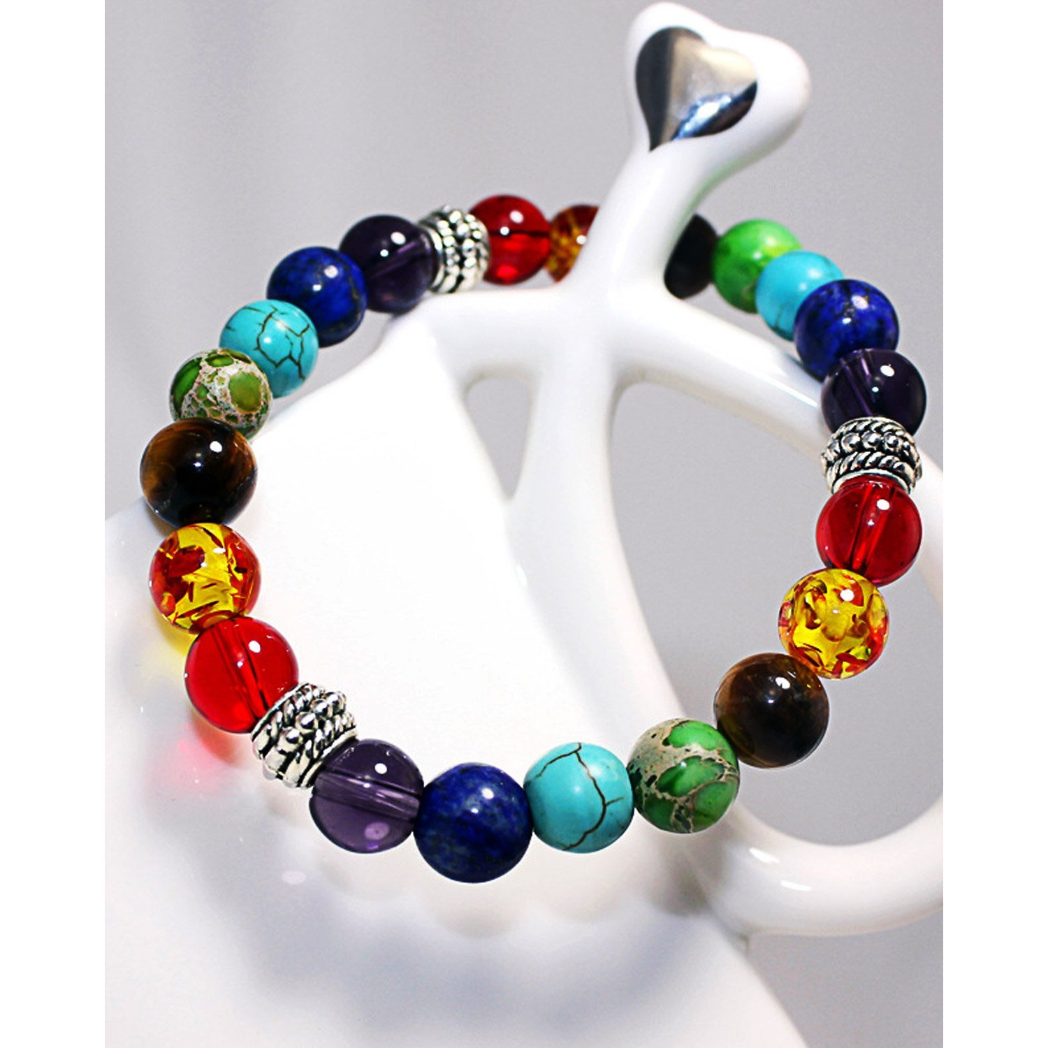 Young & Forever Gift Special DVine Lava Stone 7 Chakra Hamsa Hand Evil Eye Healing Yoga Beads Strand Bracelet For Women, Men, Girls and Boys