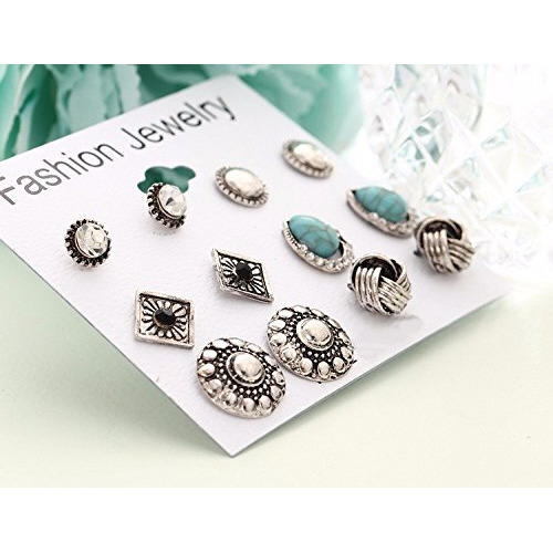 Shining Diva Fashion Jewellery Oxidized Silver Stylish Fancy Studs Traditional Earrings For Women Girls Combo(Silver)(cmb277)