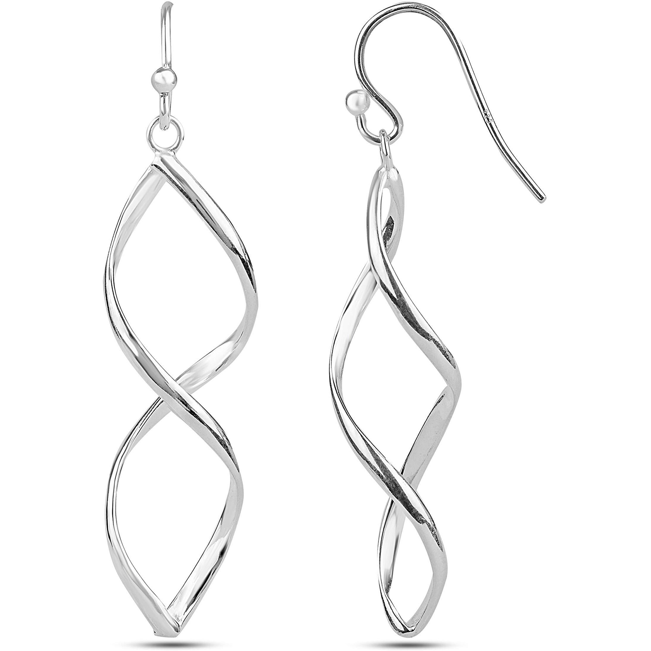 Amazon Brand - Nora Nico 925 Sterling Silver BIS Hallmarked Linear Drop Dangle Twisted Earrings for Girl Women