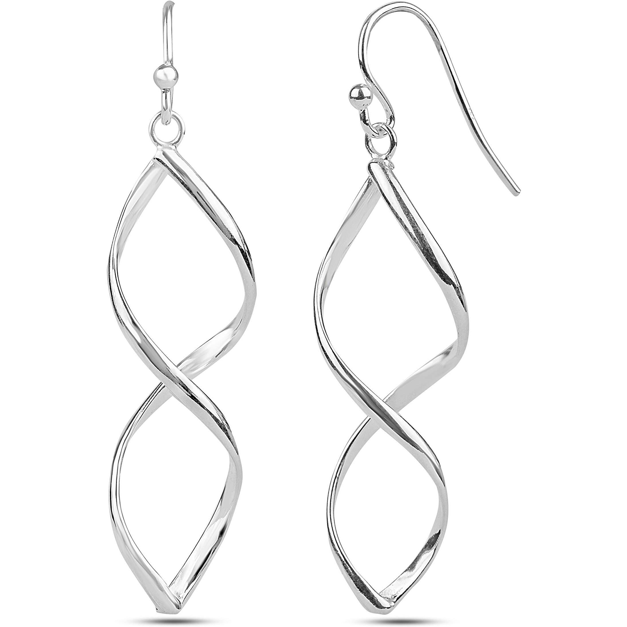 Amazon Brand - Nora Nico 925 Sterling Silver BIS Hallmarked Linear Drop Dangle Twisted Earrings for Girl Women