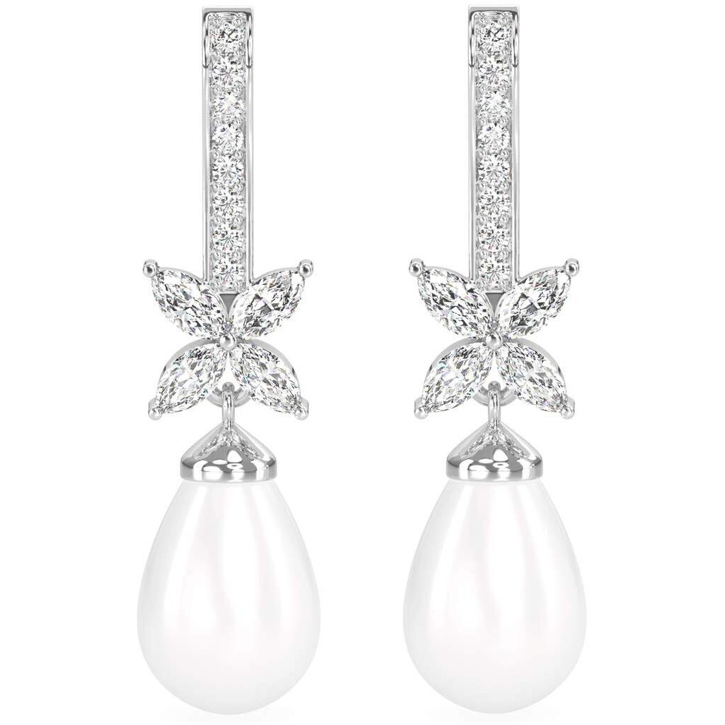 CLARA 925 Sterling Silver Pearl Hina Earrings | Rhodium Plated, Swiss Zirconia, Screw Back | Gift for Women & Girls