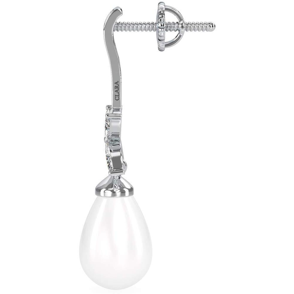 CLARA 925 Sterling Silver Pearl Hina Earrings | Rhodium Plated, Swiss Zirconia, Screw Back | Gift for Women & Girls