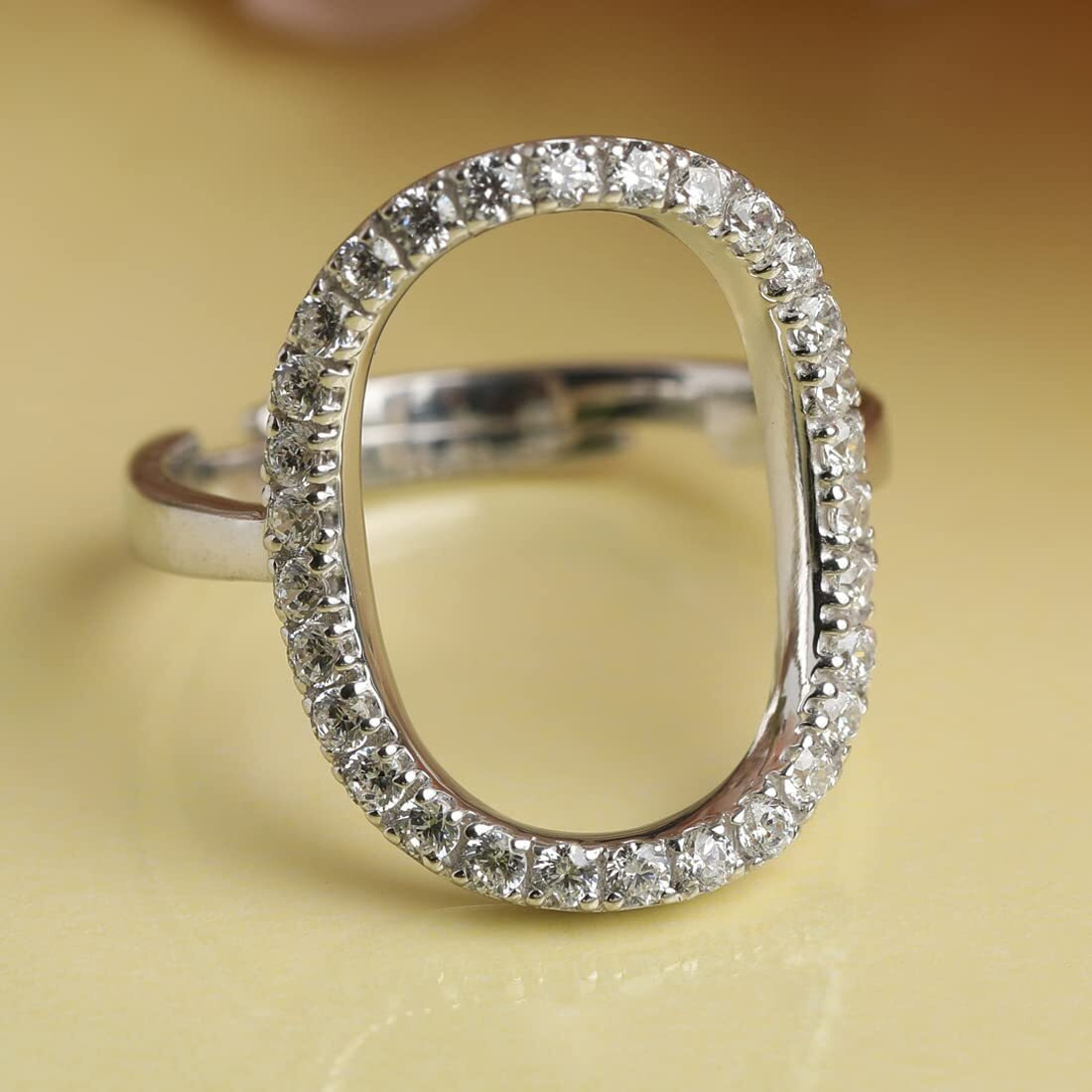 Clara 925 Sterling Silver Unique Ring with Adjustable Band | Rhodium Plated, Swiss Zirconia | Gift for Women & Girls