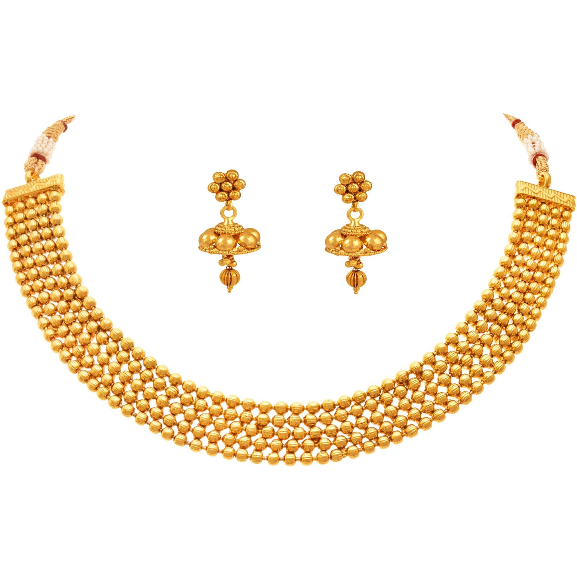 JFL - Jewellery for Less Traditional One Gram Gold Plated Beaded Maharashtrian Looks Patta Necklace Set with Jhumki Earring for Women and Girls,Valentine