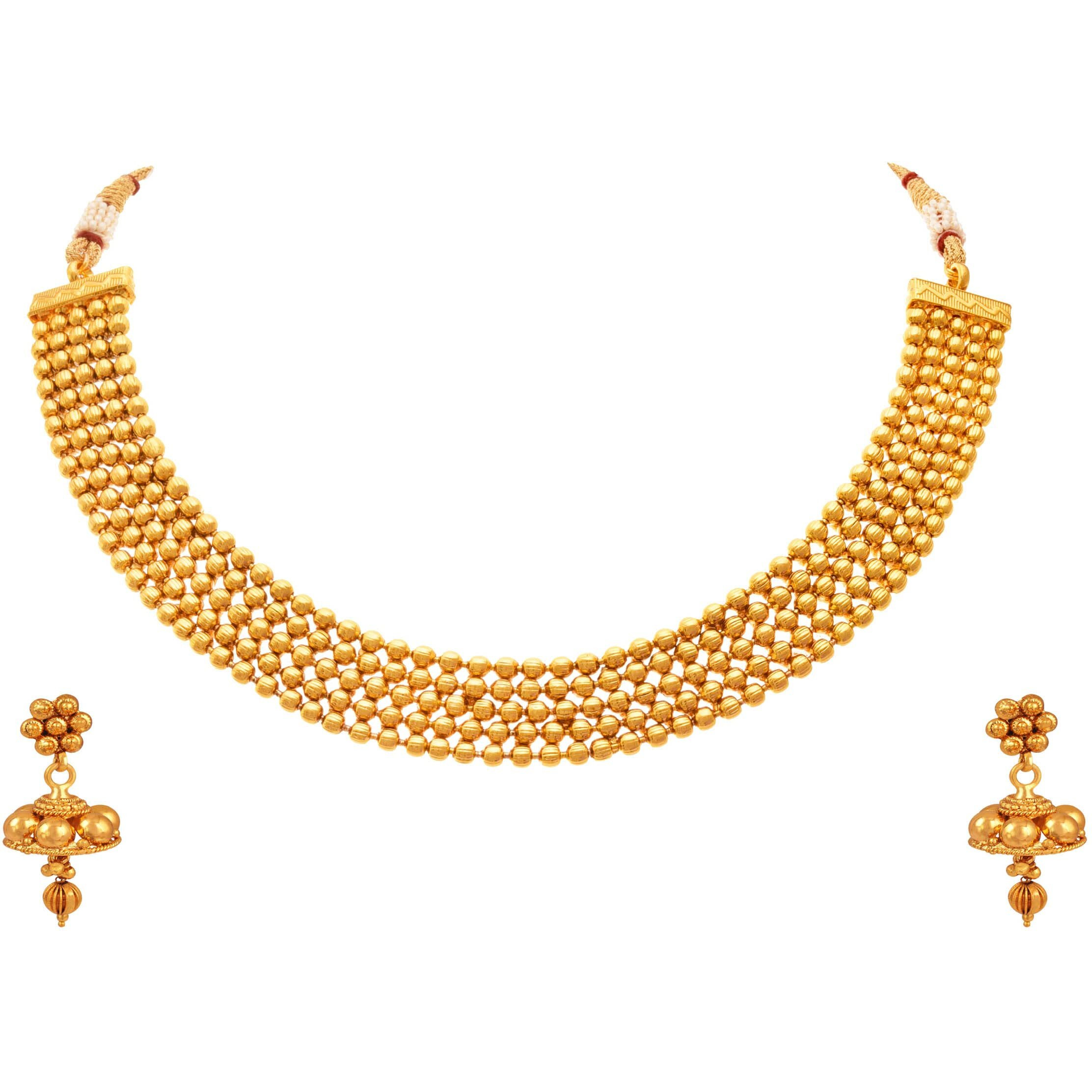 JFL - Jewellery for Less Traditional One Gram Gold Plated Beaded Maharashtrian Looks Patta Necklace Set with Jhumki Earring for Women and Girls,Valentine
