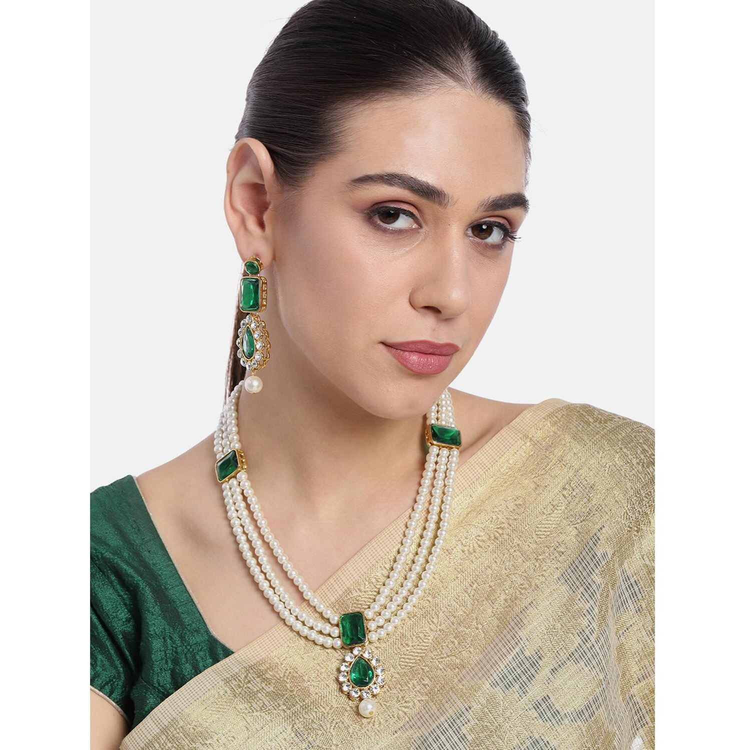 Peora Gold Plated Green Kundan Long Necklace Earring Indian Traditional Jewellery Set for Women Girls|Rakhi Rakshabandhan Gift for Sister Bhabhi, Gifts for Women