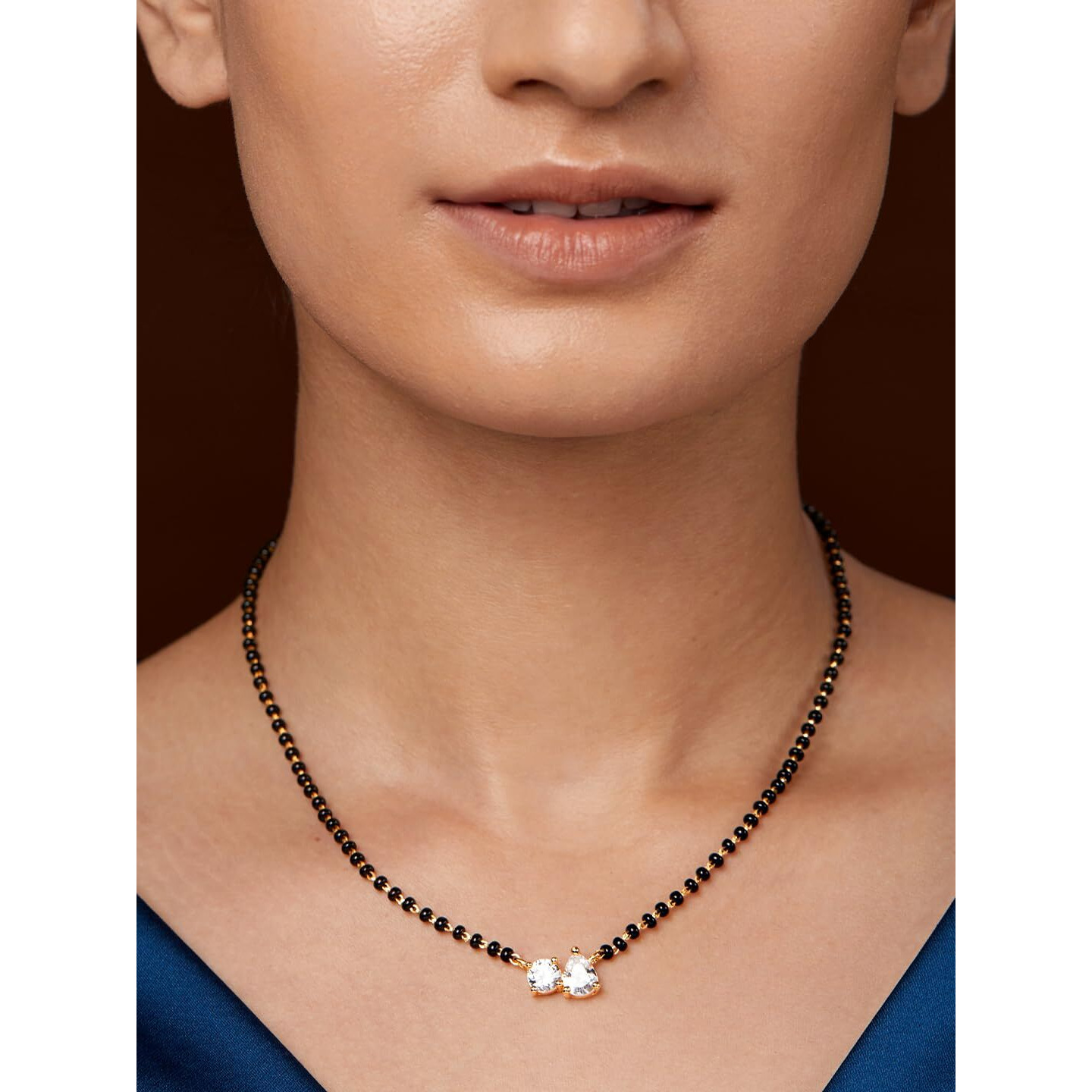 MINUTIAE Stylish AD Pendant Necklace Black Beads Mangalsutra For Women With Extendable Chain (Gold)