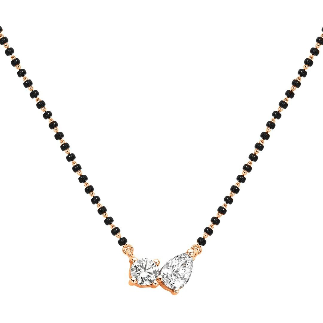 MINUTIAE Stylish AD Pendant Necklace Black Beads Mangalsutra For Women With Extendable Chain (Rose Gold)