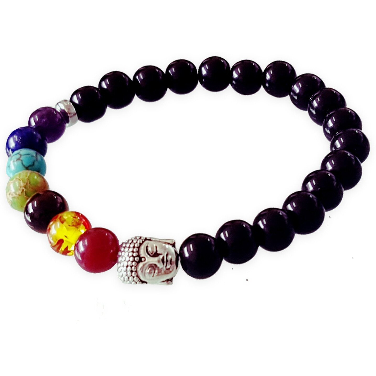 Young & Forever Gift Dvine onyx 7 chakra bracelet healing crystal bracelet yoga reiki silver buddha charm natural stone unisex energy strand Bracelet for Women