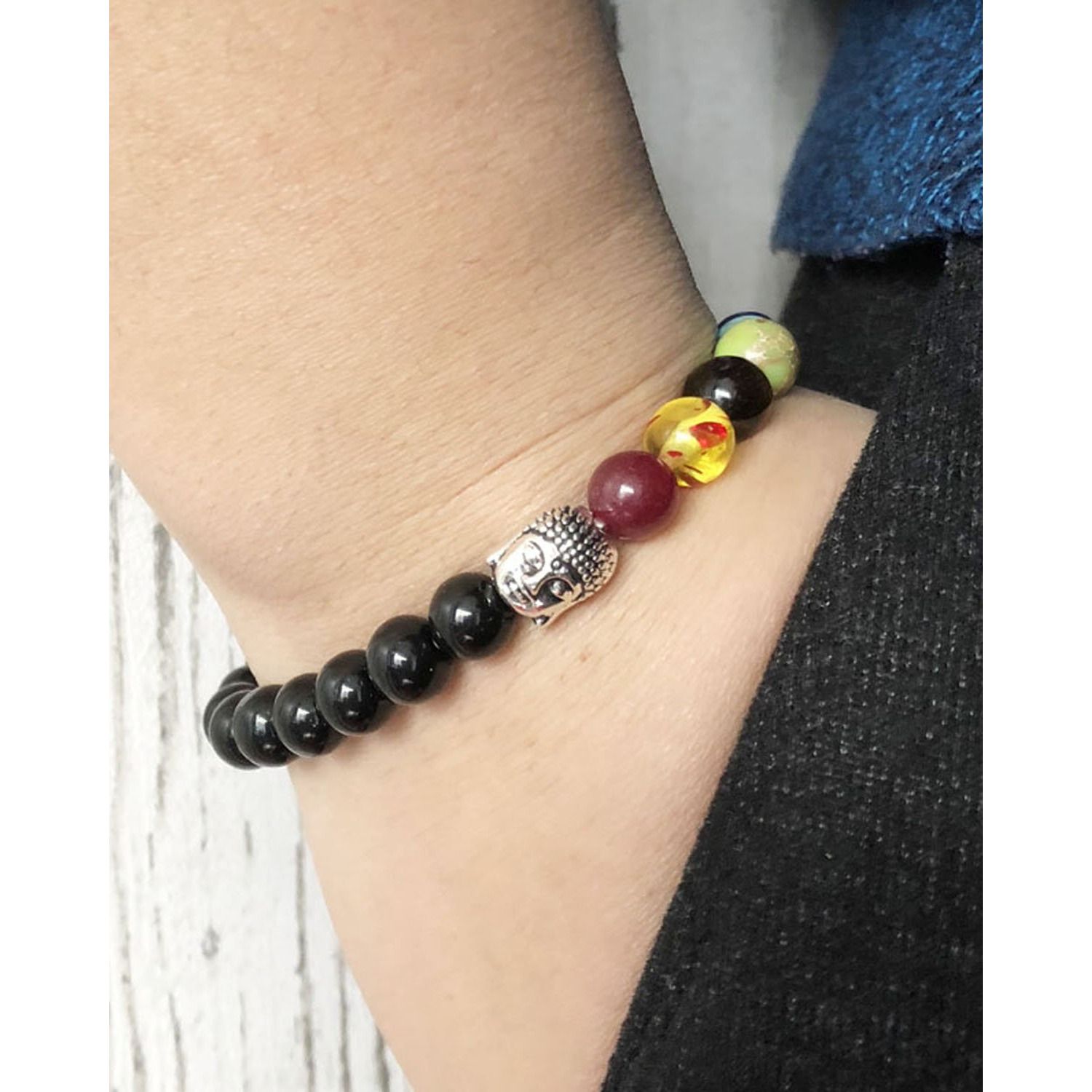 Young & Forever Gift Dvine onyx 7 chakra bracelet healing crystal bracelet yoga reiki silver buddha charm natural stone unisex energy strand Bracelet for Women