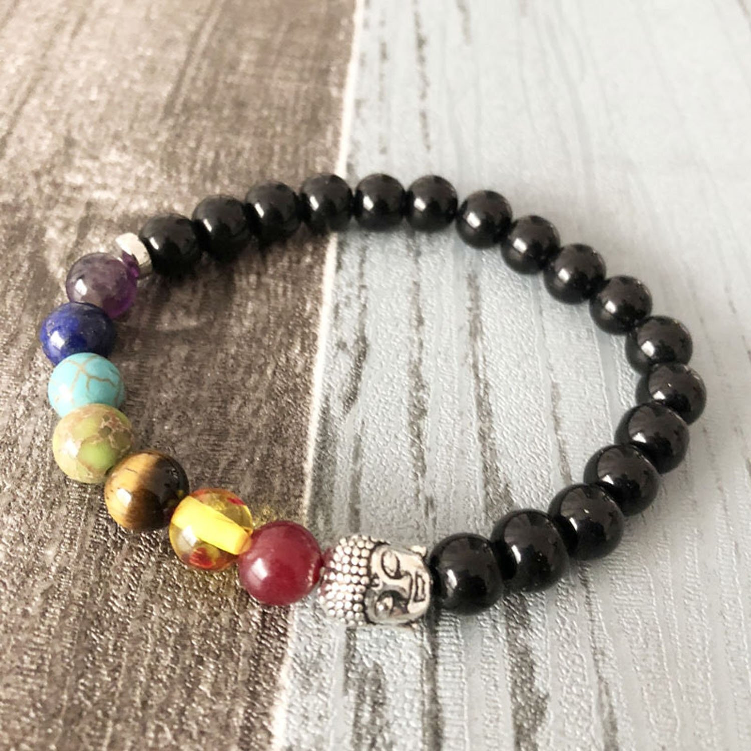 Young & Forever Gift Dvine onyx 7 chakra bracelet healing crystal bracelet yoga reiki silver buddha charm natural stone unisex energy strand Bracelet for Women