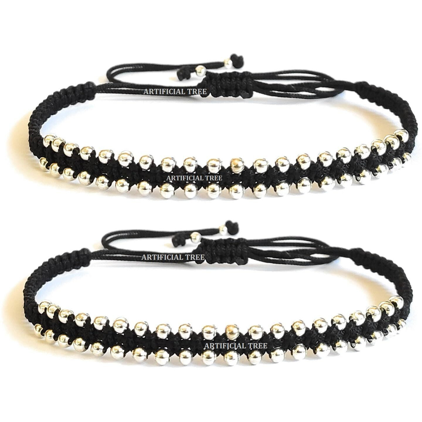ARTIFICIAL TREE Handmade Black Thread ball Charms Nazariya Anklet | Payal For Women Girls 2 piece (AT ANK 069)
