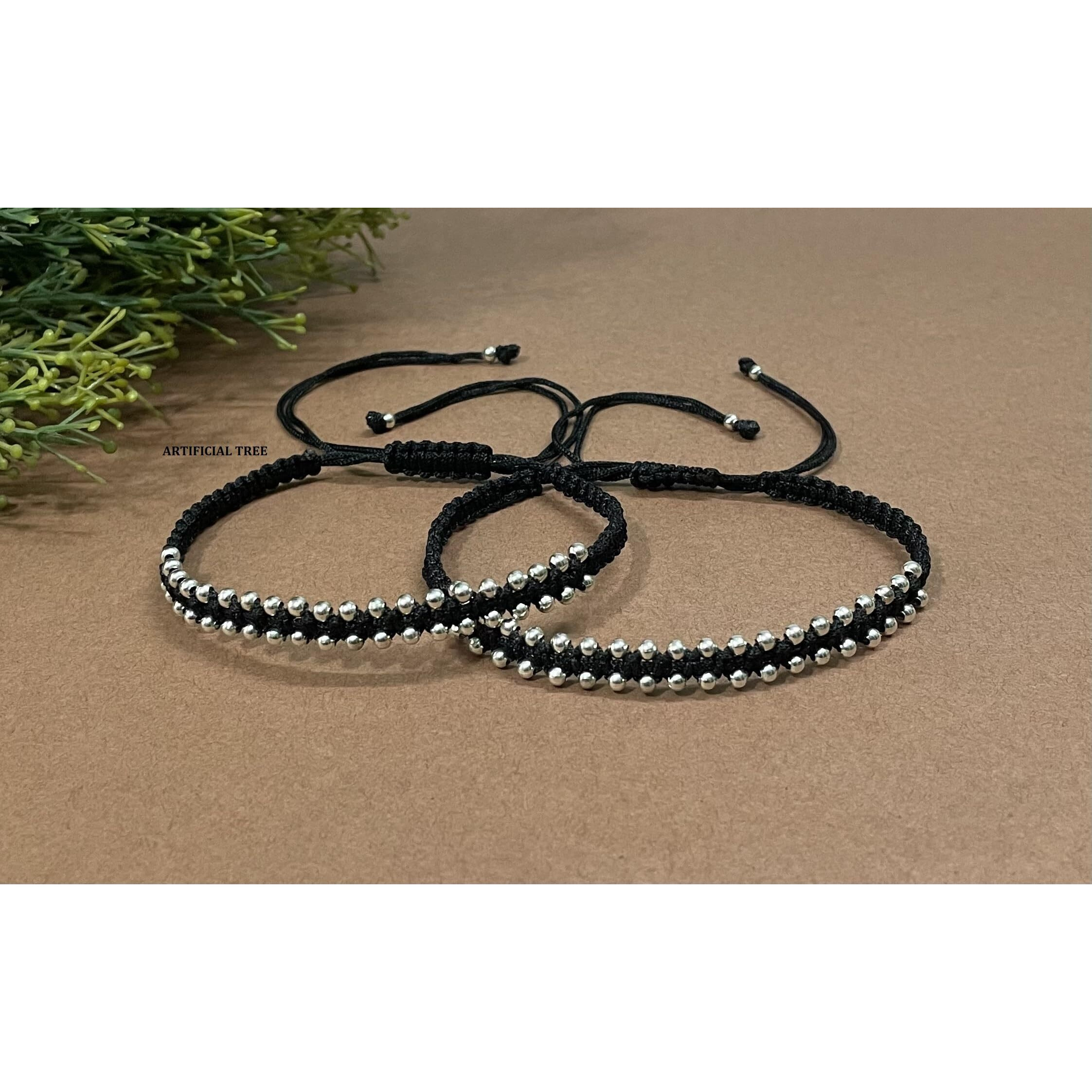 ARTIFICIAL TREE Handmade Black Thread ball Charms Nazariya Anklet | Payal For Women Girls 2 piece (AT ANK 069)