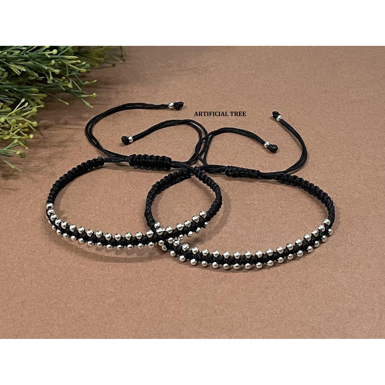 ARTIFICIAL TREE Handmade Black Thread ball Charms Nazariya Anklet | Payal For Women Girls 2 piece (AT ANK 069)