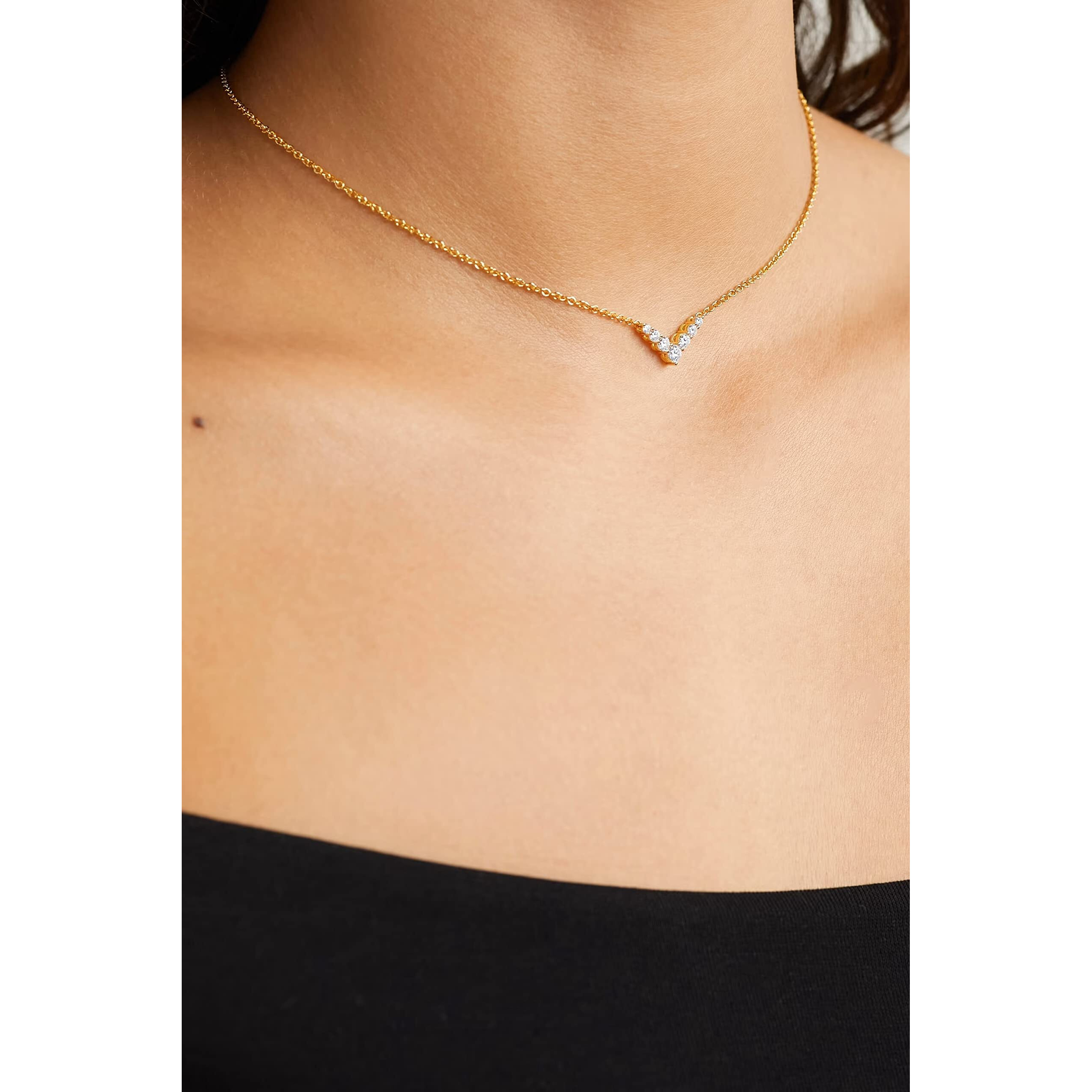 MINUTIAE V Shape Crystal Cubic Zirconia Diamonds Pendant Charm Necklace for Women & Girls - Gold | Stylish Design with Extendable Chain | Skin Friendly and Ideal Gift For Multiple Occasion