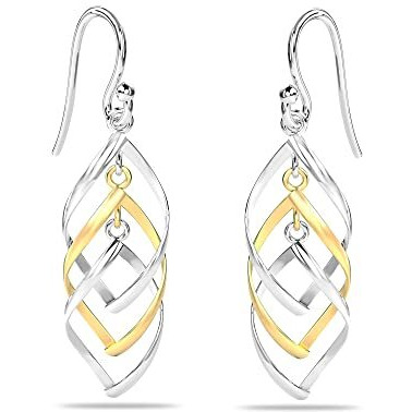 Amazon Brand - Nora Nico 925 Sterling Silver Jewelry Two-Tone Liner Drop Dangle Earrings for Women -BIS Hallmarked
