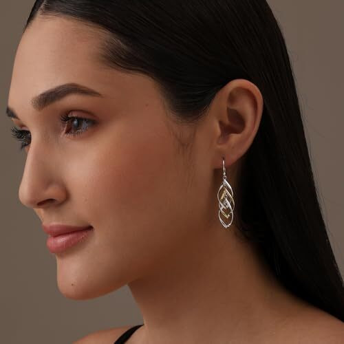 Amazon Brand - Nora Nico 925 Sterling Silver Jewelry Two-Tone Liner Drop Dangle Earrings for Women -BIS Hallmarked