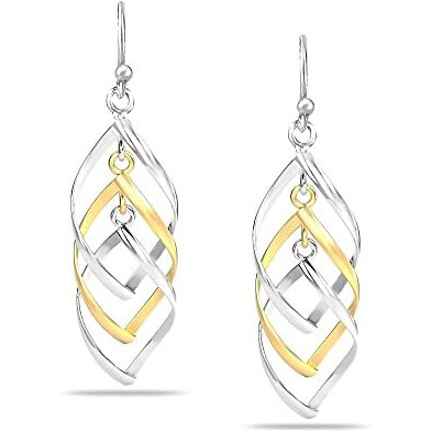 Amazon Brand - Nora Nico 925 Sterling Silver Jewelry Two-Tone Liner Drop Dangle Earrings for Women -BIS Hallmarked