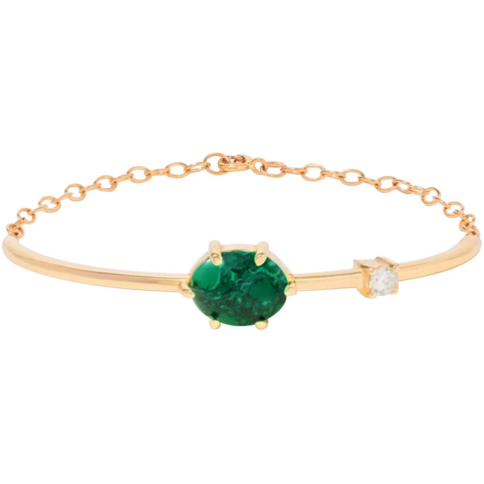 MINUTIAE Oval Jade Green Cabachon Dainty Chain Bracelet - Rose Gold | Adjustable and Extendable Loop for Chain | Ideal Gift for Her/Girl/Women