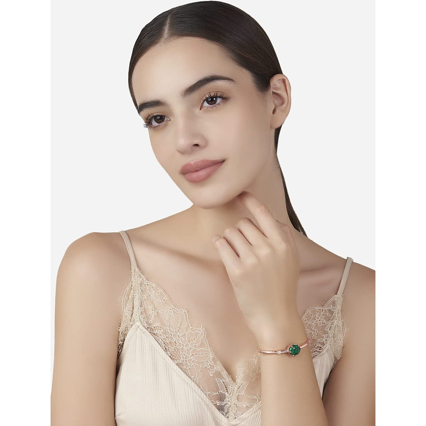 MINUTIAE Oval Jade Green Cabachon Dainty Chain Bracelet - Rose Gold | Adjustable and Extendable Loop for Chain | Ideal Gift for Her/Girl/Women