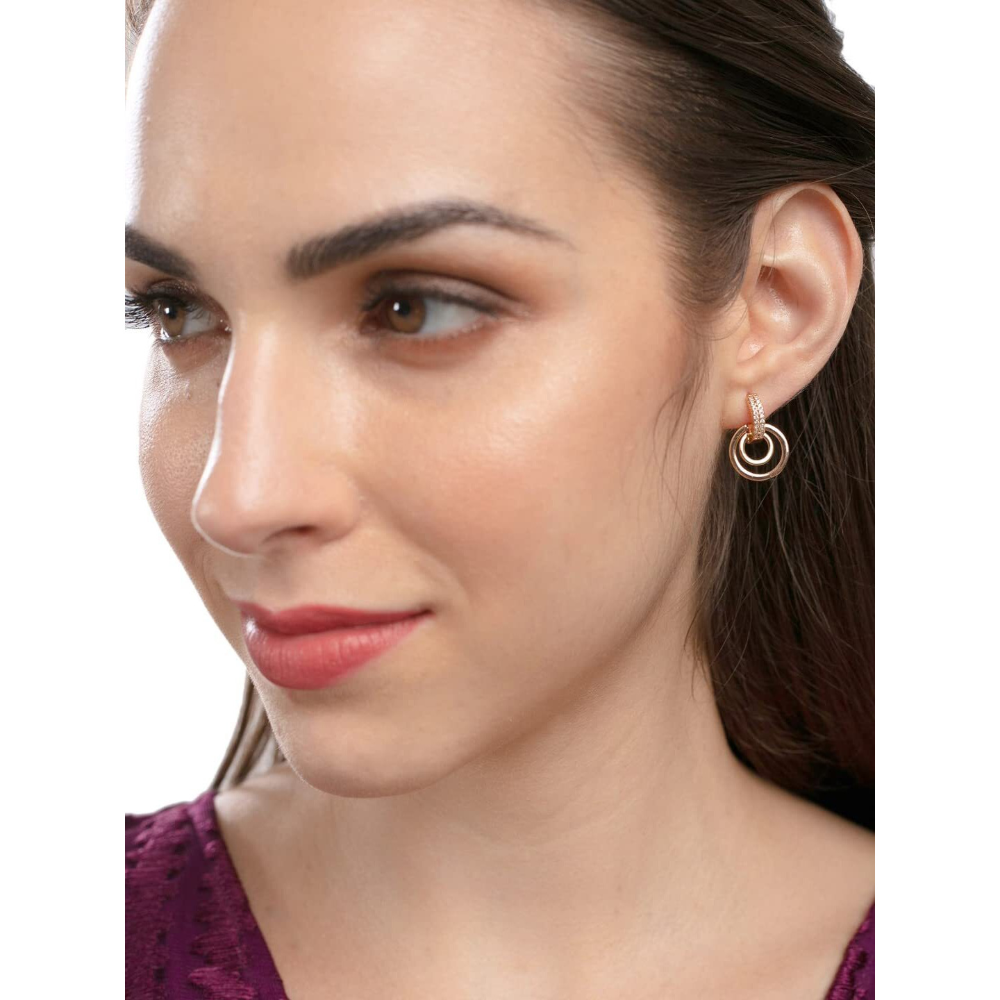 Zaveri Pearls Rose Gold Cubic Zirconia Contemporary Rings Drop Brass Bali Earring For Women-ZPFK9472