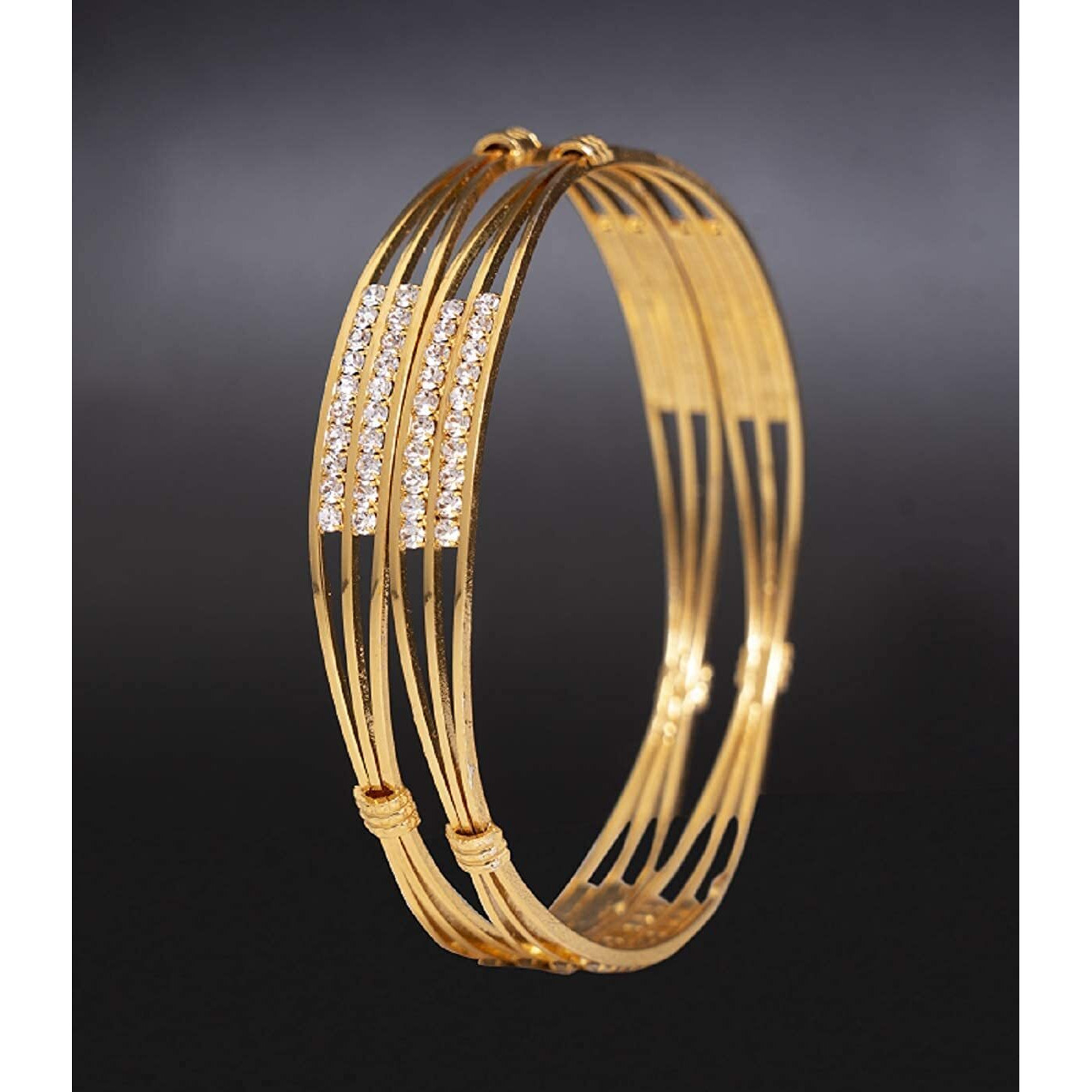 CUTE GOLD 1 One Gram Gold Plated Traditional American Diamond Bangles for Women and Girls