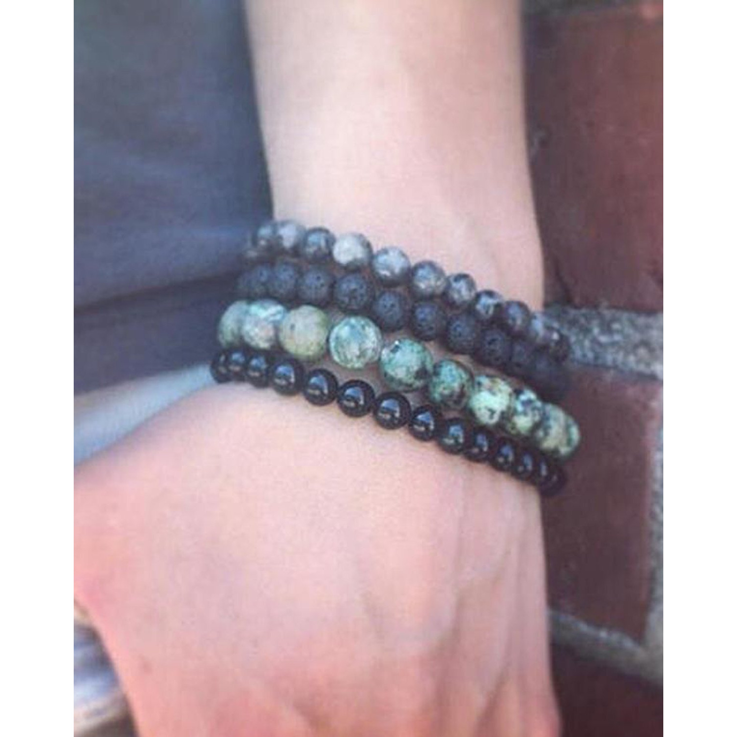 Young & Forever Gift Dvine African Turquoise Onyx Lava Rock Diffuser Healing Beads Yoga Reiki Natural Stone Unisex Spiritual Energy multistrand Bracelet for Men/Women/Boys/Girls