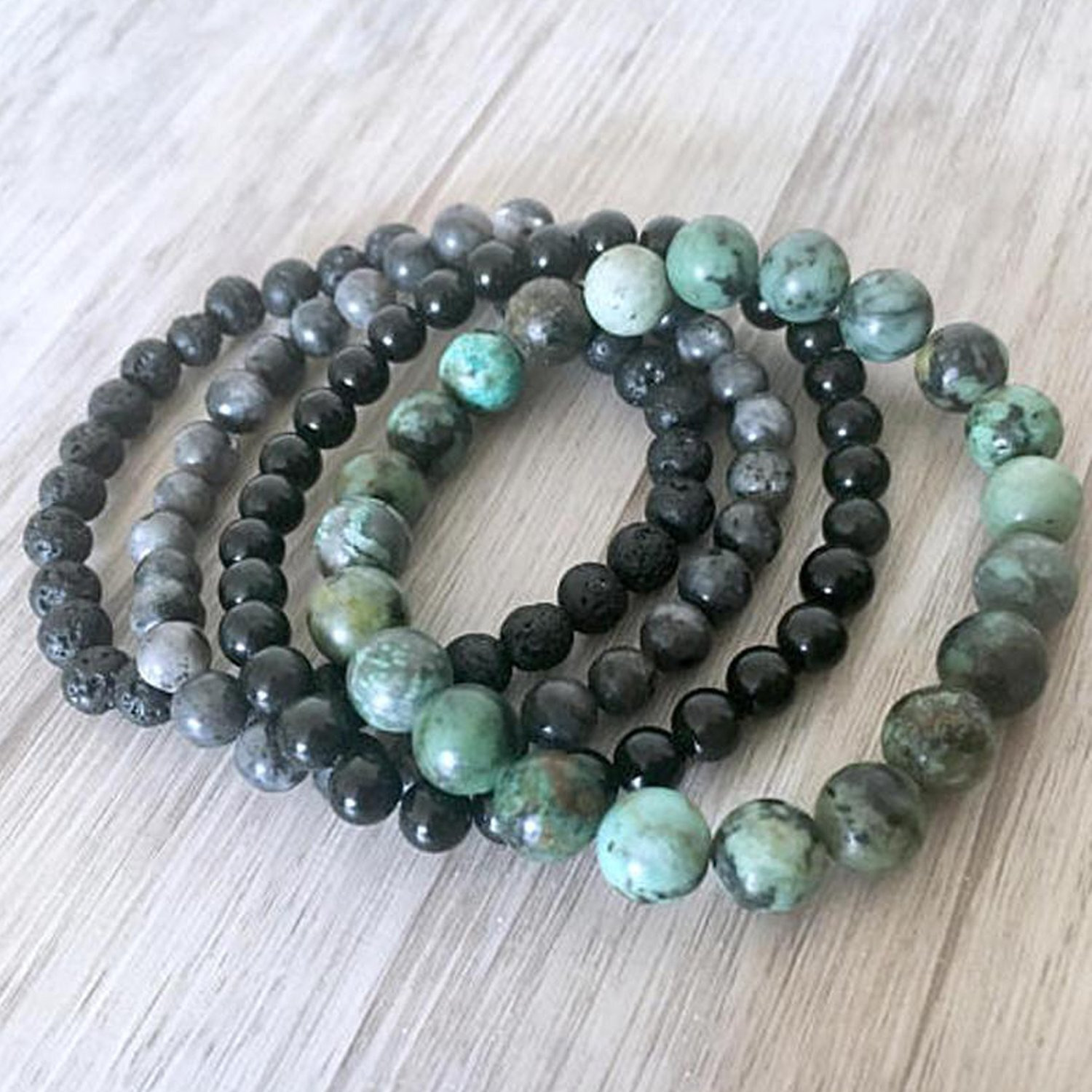 Young & Forever Gift Dvine African Turquoise Onyx Lava Rock Diffuser Healing Beads Yoga Reiki Natural Stone Unisex Spiritual Energy multistrand Bracelet for Men/Women/Boys/Girls