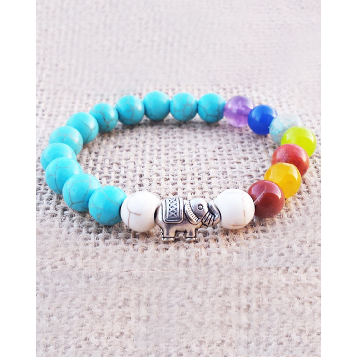 Young & Forever Gift For Unisex Adult Turquoise & Howlite 7 Chakra Healing Energy Stone Reiki Crystal Bracelet B666