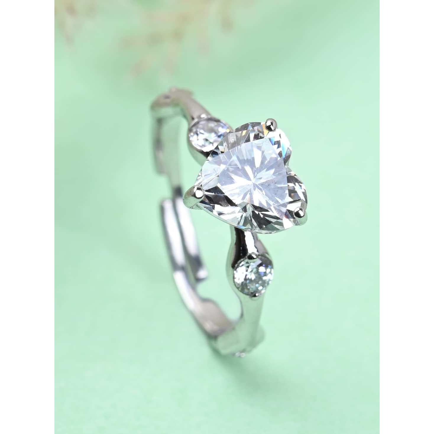 Clara Pure 925 Sterling Silver Heart Finger Ring with Adjustable Band | Gift for Women Girls Wife Girlfriend | Swiss Zircon Rhodium Plated