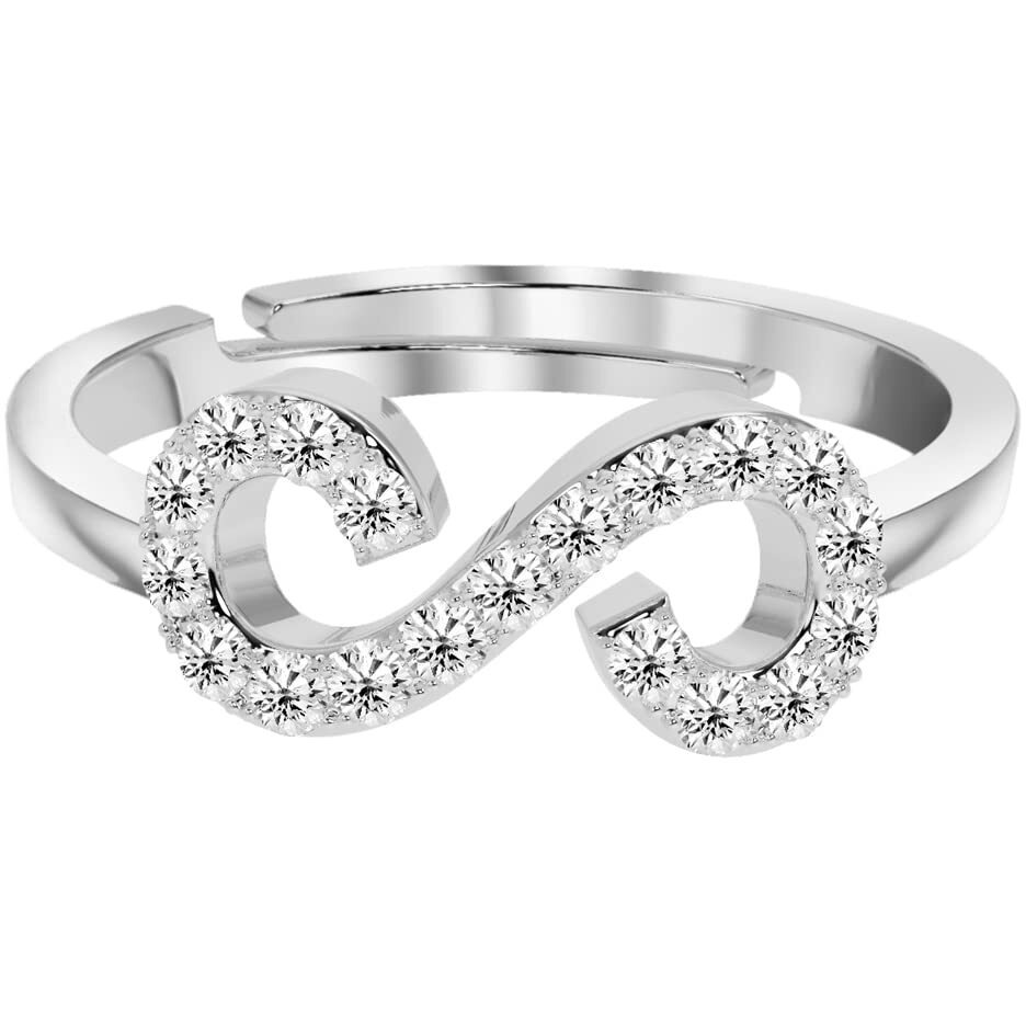 Clara 925 Sterling Silver Infinity Ring with Adjustable Band | Rhodium Plated, Swiss Zirconia | Gift for Women & Girls