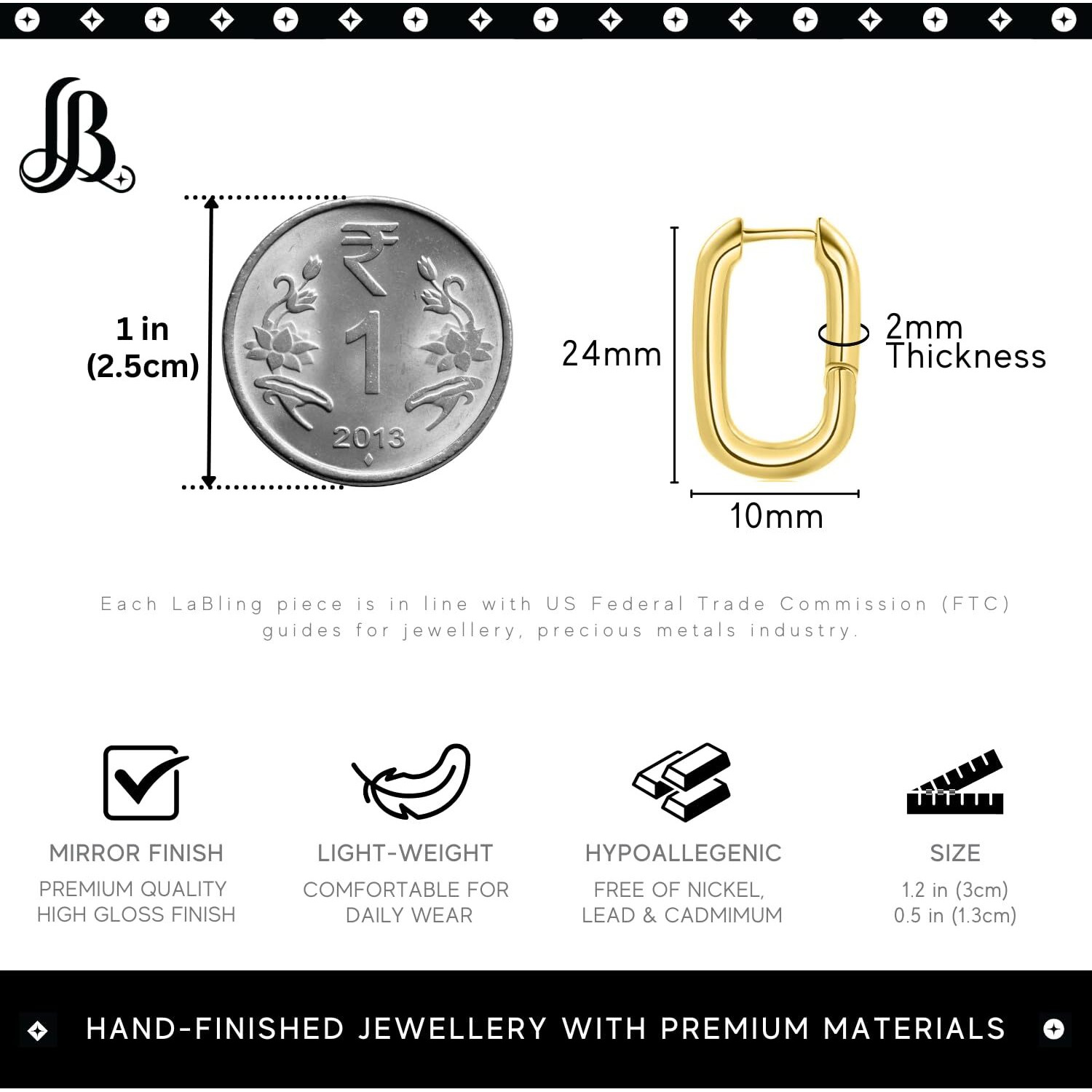 LaBling Rectangular Hoop Earrings for Women | Statement Gold Hinged Hoop Earrings | Lovely Gift For Women & Girls - Rectangular Hoop